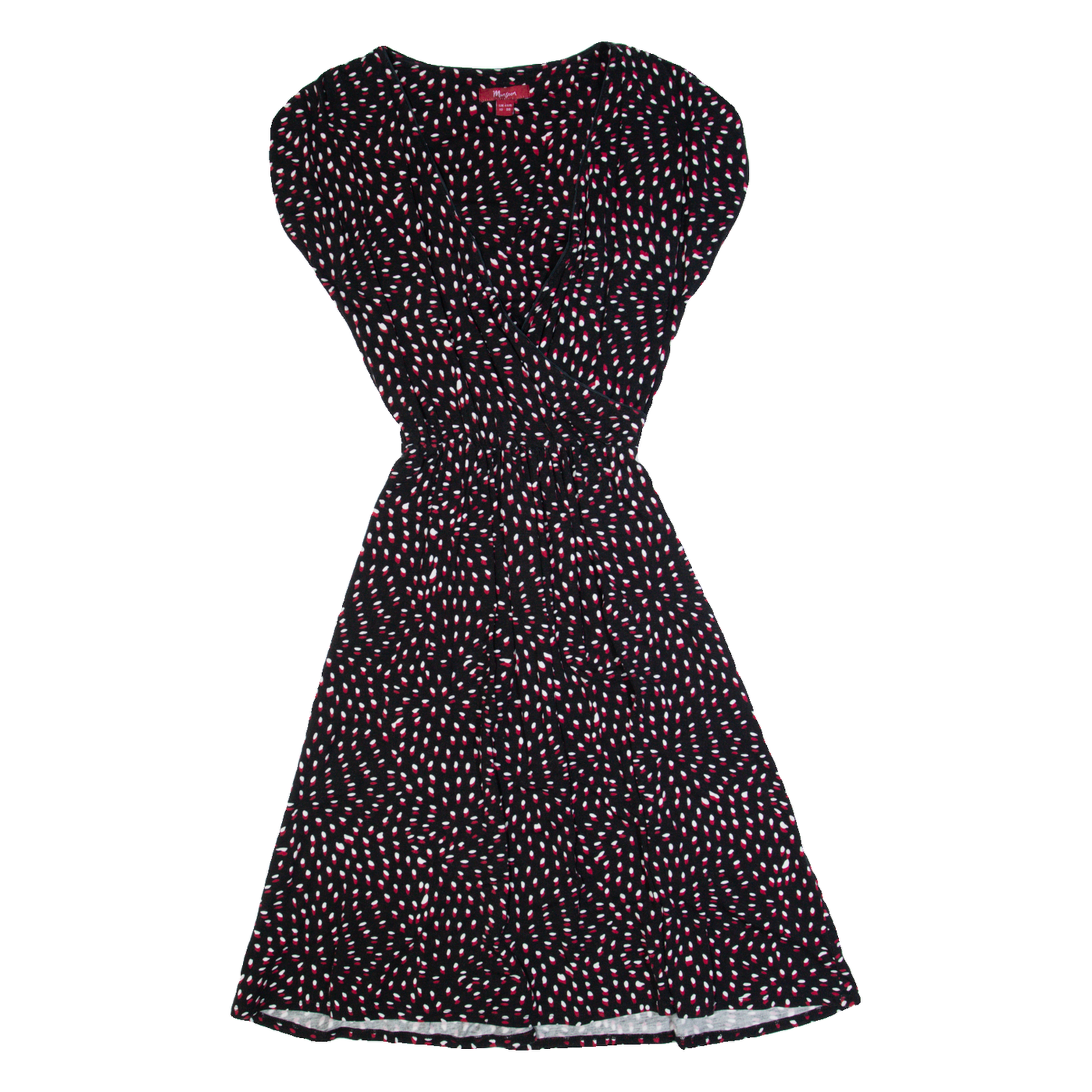 MONSOON Womens A-Line Dress Black Spotted Short Sleeve Midi UK 10 Refurbished - N/A refurbished available on Cerqular