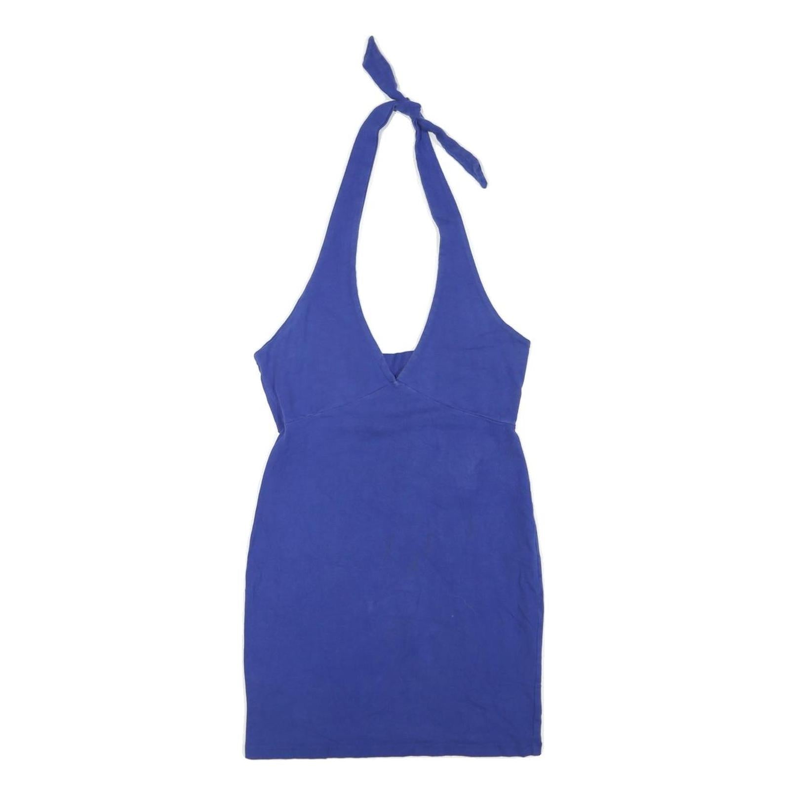 Womens Blue Halter Mini Dress Cotton Blend Sleeveless Summer Casual L Refurbished - N/A refurbished available on Cerqular