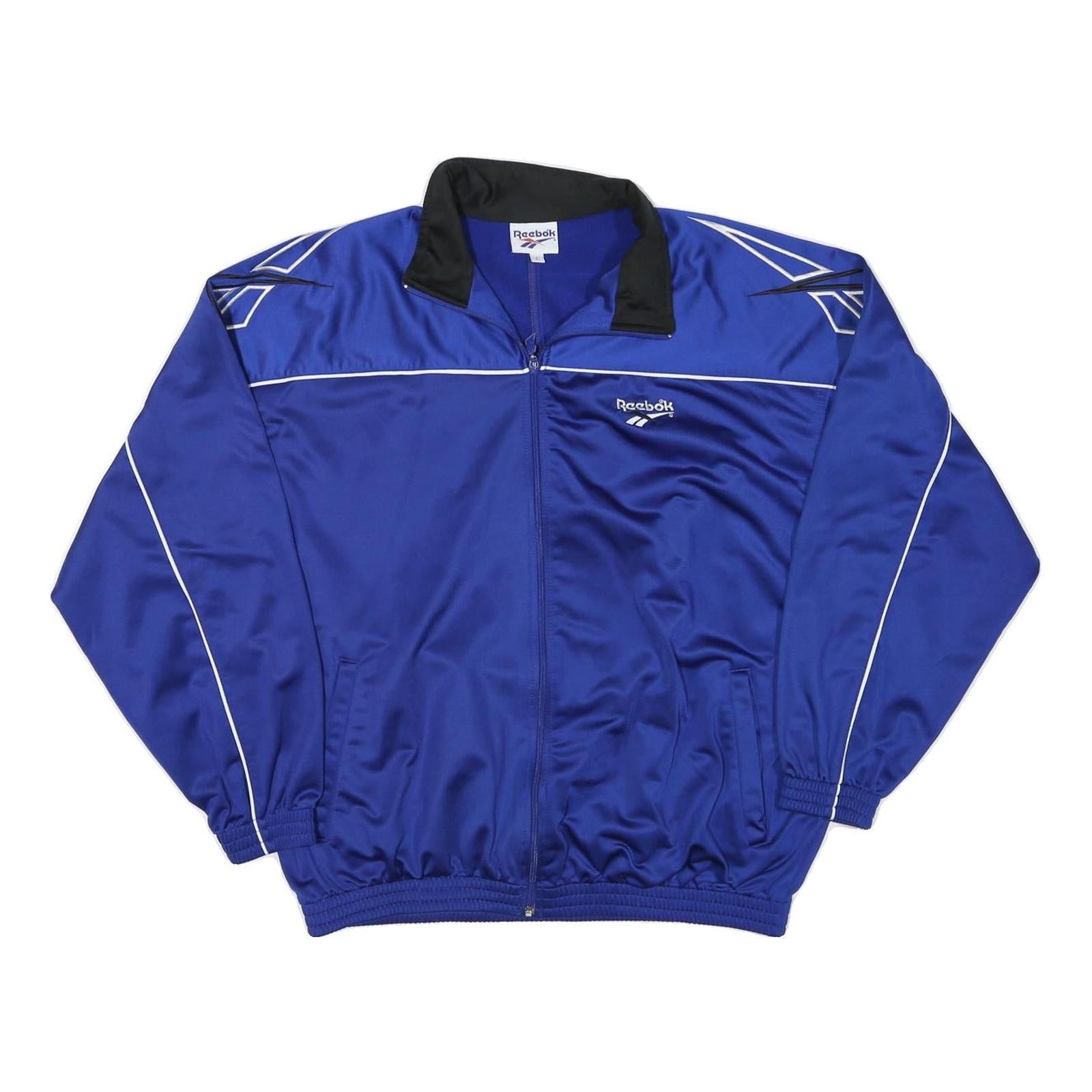 REEBOK Mens Blue & Black Track Jacket L Polyester Plain Zip Athletic Sport Refurbished - N/A refurbished available on Cerqular