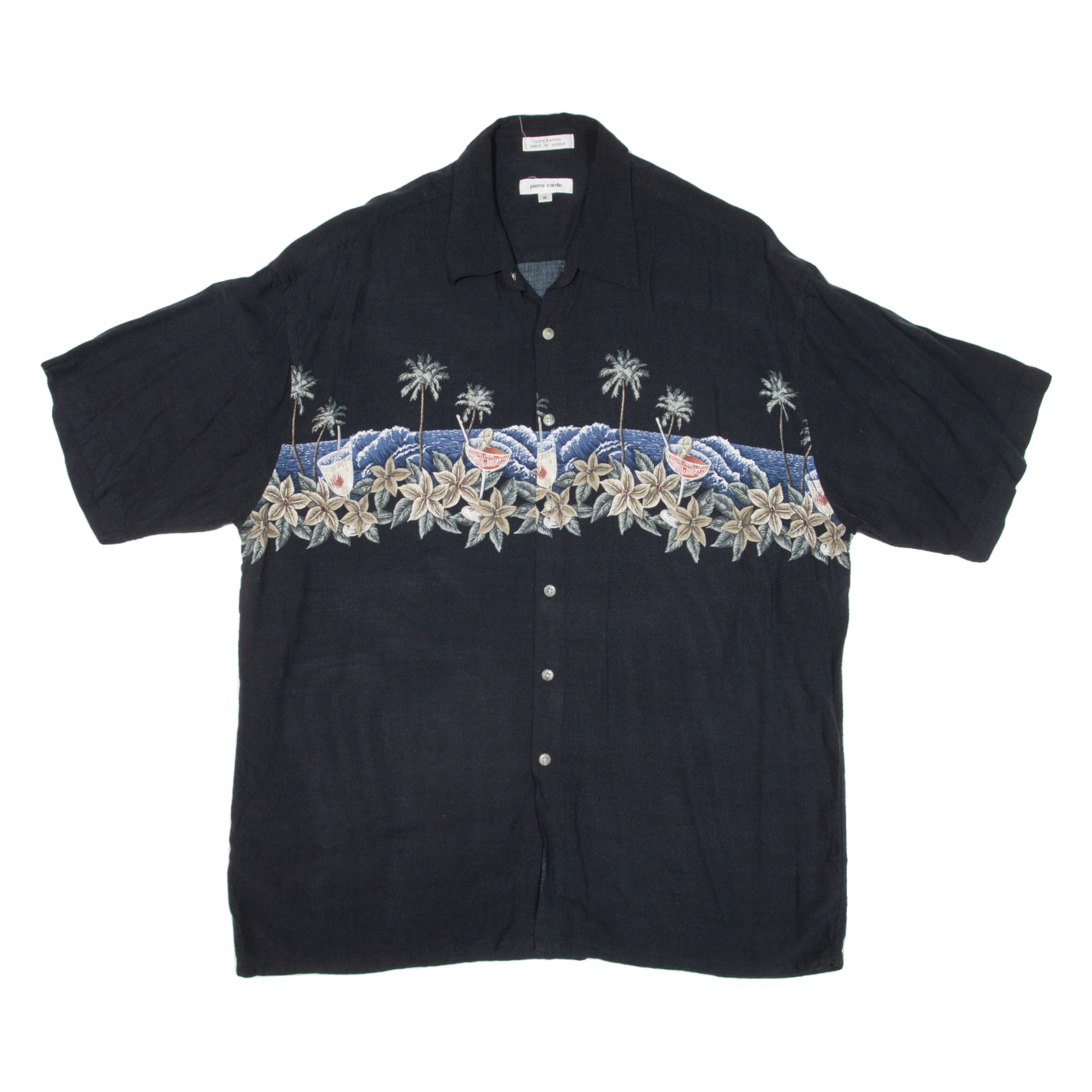 PIERRE CARDIN Mens Hawaiian Shirt Black Floral XL Refurbished - N/A refurbished available on Cerqular