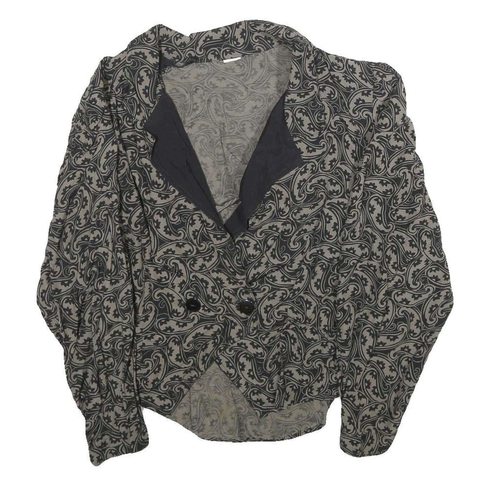 Womens Black & Grey Paisley Pattern Button Jacket L Woven Classic Elegant Refurbished - N/A refurbished available on Cerqular