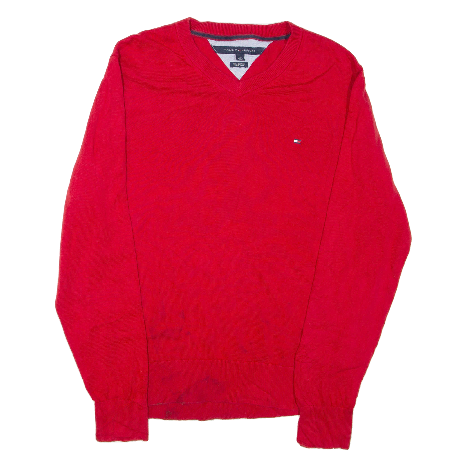 TOMMY HILFIGER Mens Jumper Red V-Neck Tight Knit L Refurbished - N/A refurbished available on Cerqular