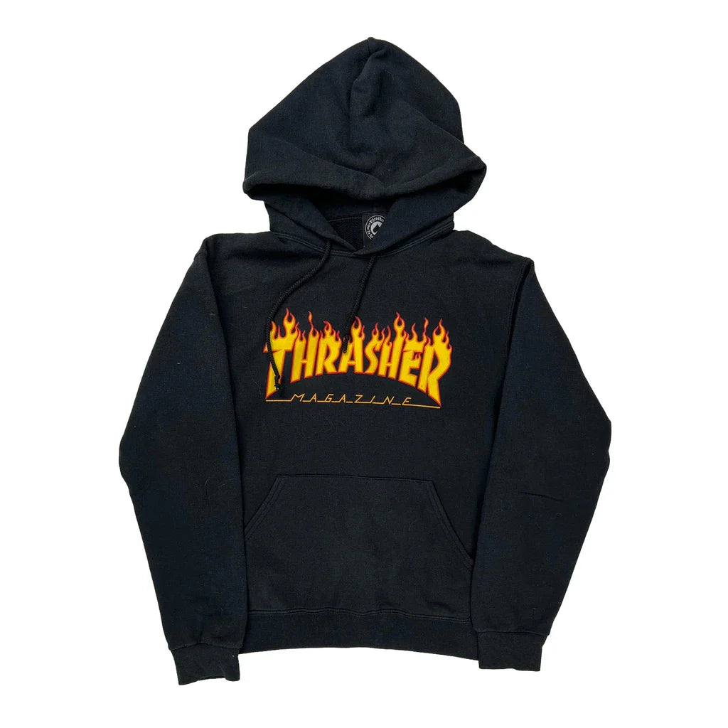 Skateboarding Thrasher Graphic Hoodie - Small Black Cotton Refurbished - Thrifted (note: this is a term often used to describe second- refurbished available on Cerqular