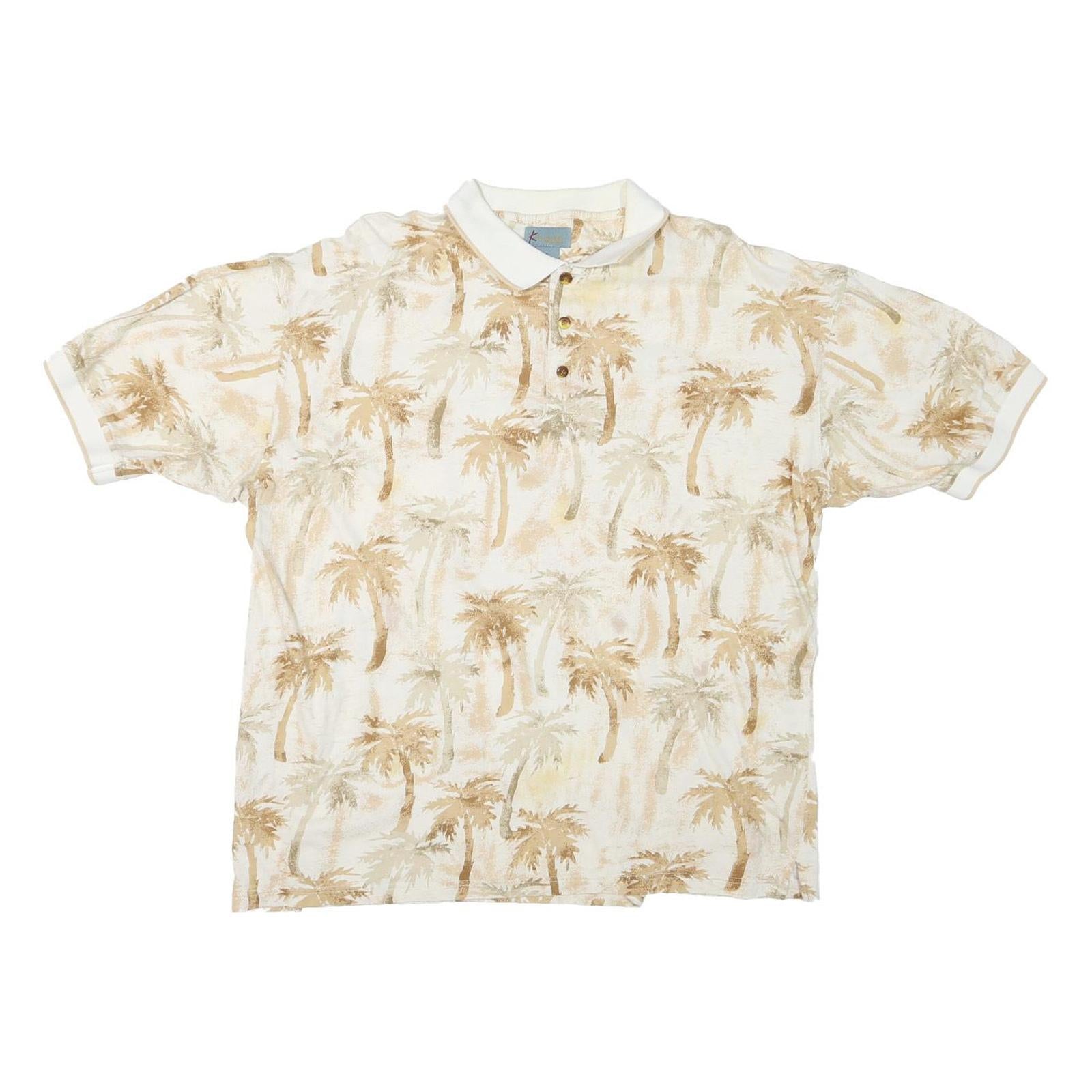 KAYLUA BAY Womens Beige Palm Tree Print Short Sleeve Polo Shirt XL Summer Casual Refurbished - N/A refurbished available on Cerqular