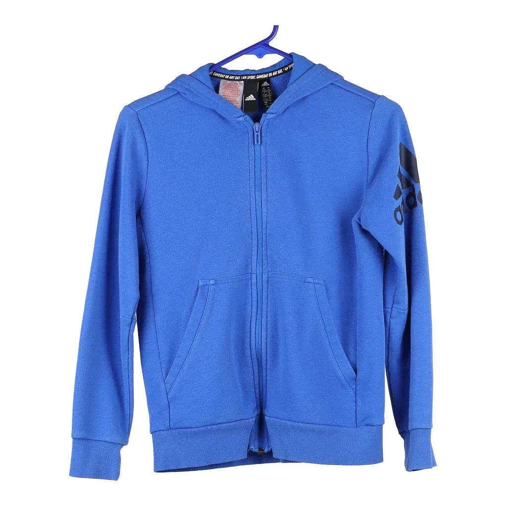 Age 11-12 Adidas Spellout Hoodie - Medium Blue Cotton Blend | Size: medium Refurbished - Thrifted (note: this is a term often used to describe second- refurbished available on Cerqular