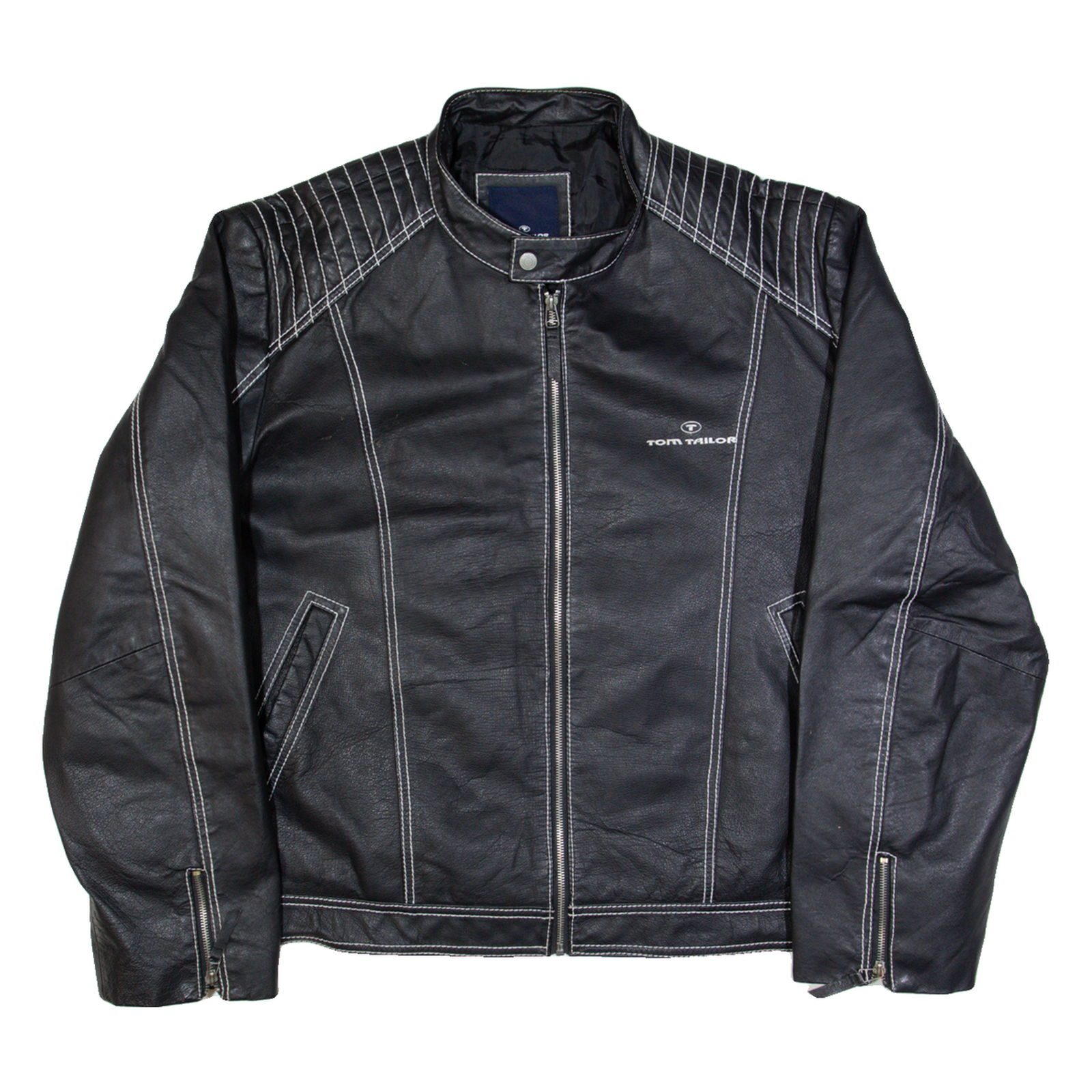 TOM TAILOR 007 Mens Biker Jacket Black Leather 90s XL Refurbished - N/A refurbished available on Cerqular