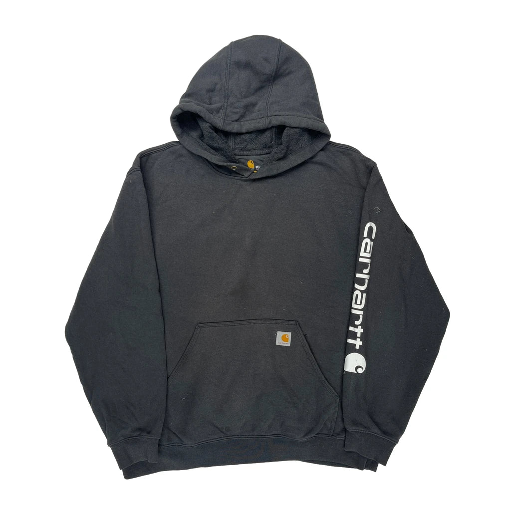Carhartt Spellout Hoodie - 2XL Black Cotton Refurbished - Thrifted (note: this is a term often used to describe second- refurbished available on Cerqular