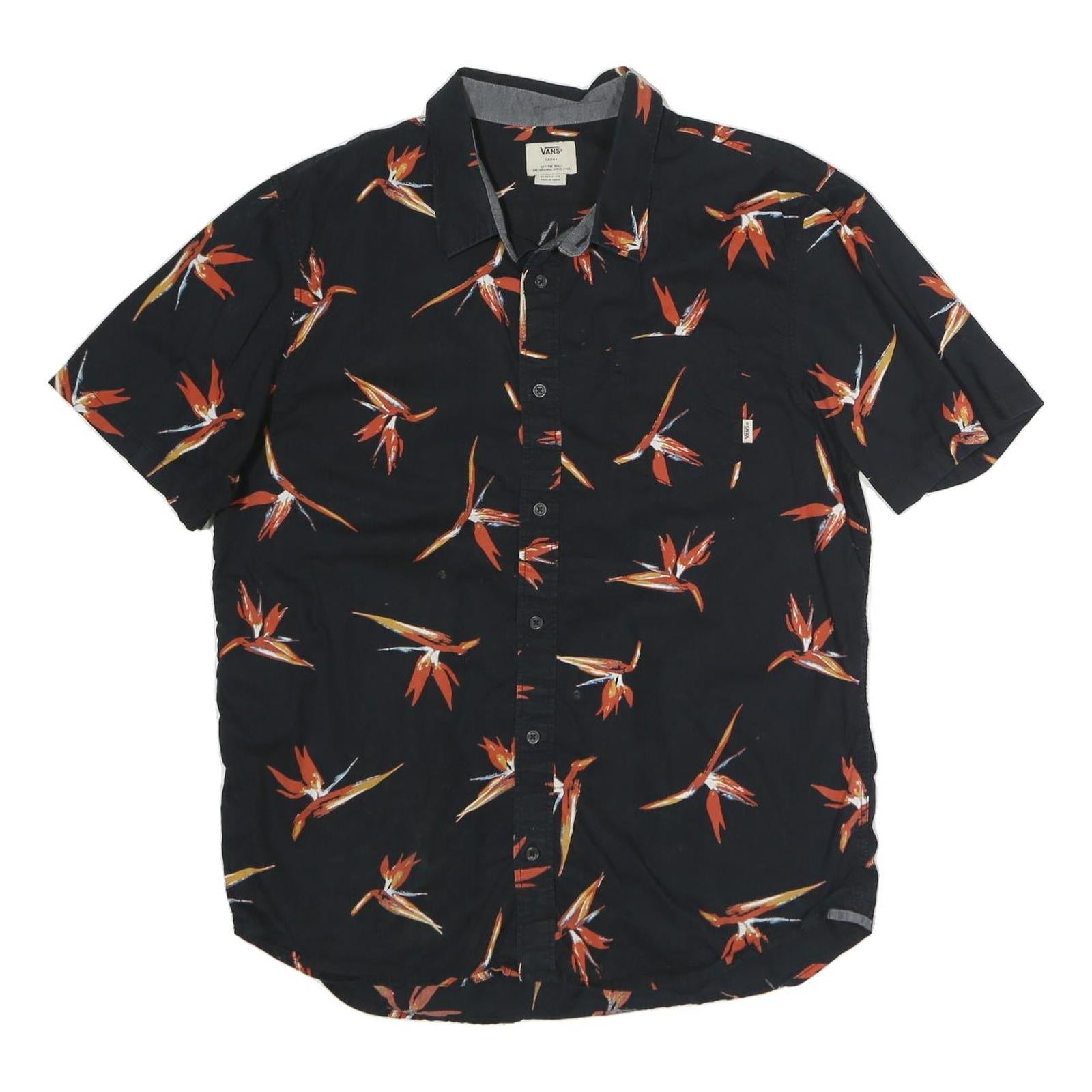 VANS Mens Black & Orange Floral Cotton Shirt L Summer Casual Button Down Refurbished - N/A refurbished available on Cerqular