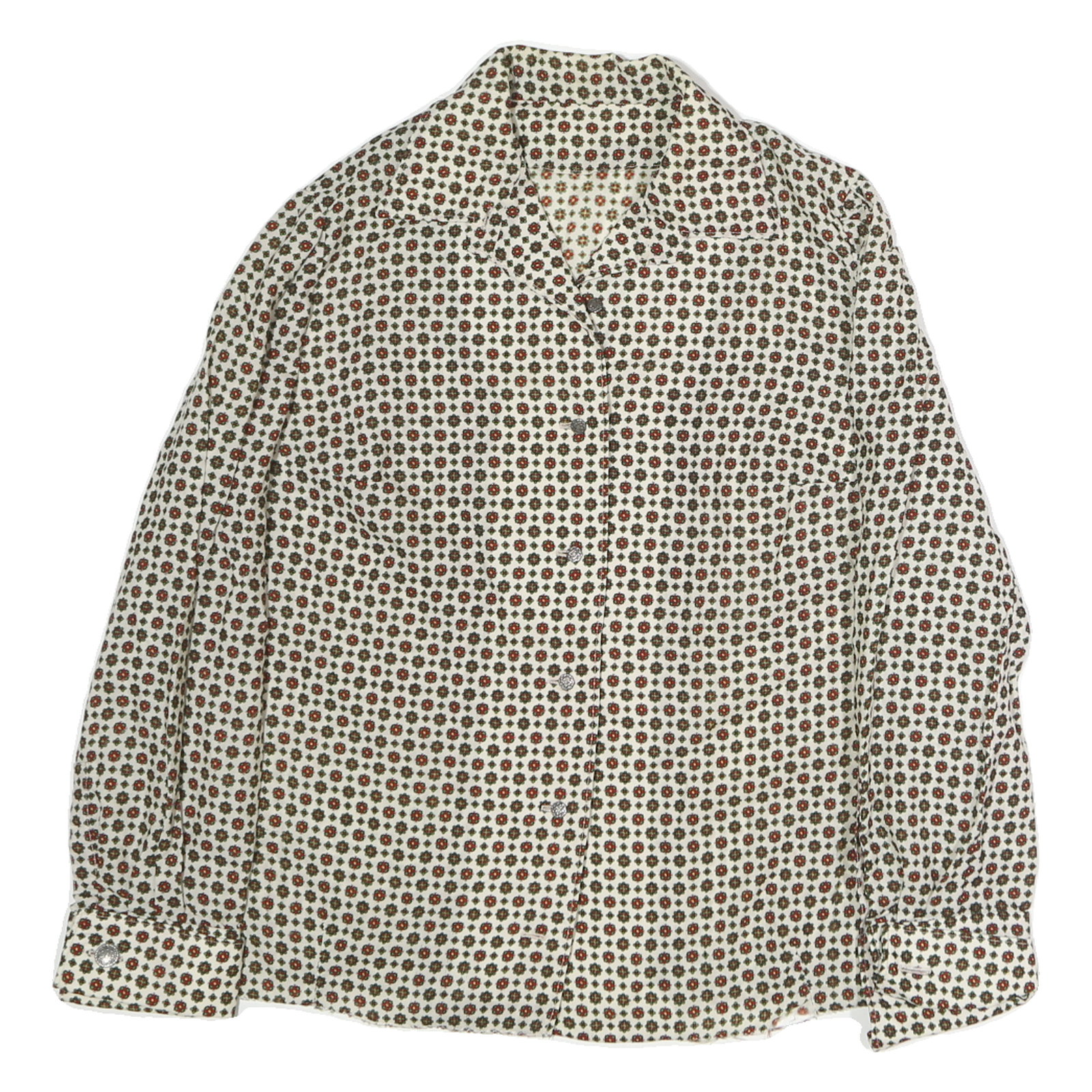 Womens Cream Brown Printed Button Down Long Sleeve Shirt M Refurbished - N/A refurbished available on Cerqular