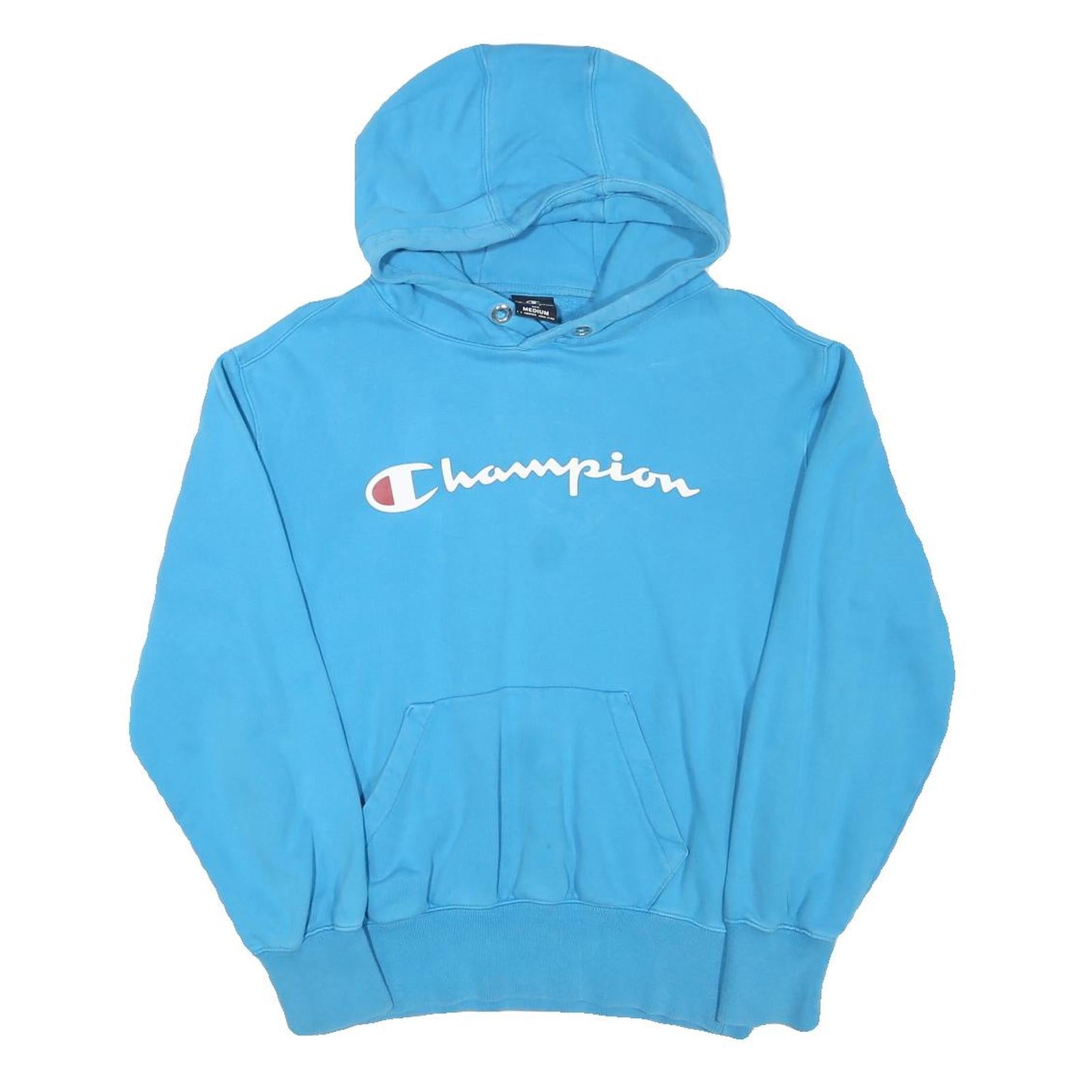 CHAMPION Mens Blue Pullover Hoodie M Logo Print Cotton Blend Refurbished - N/A refurbished available on Cerqular