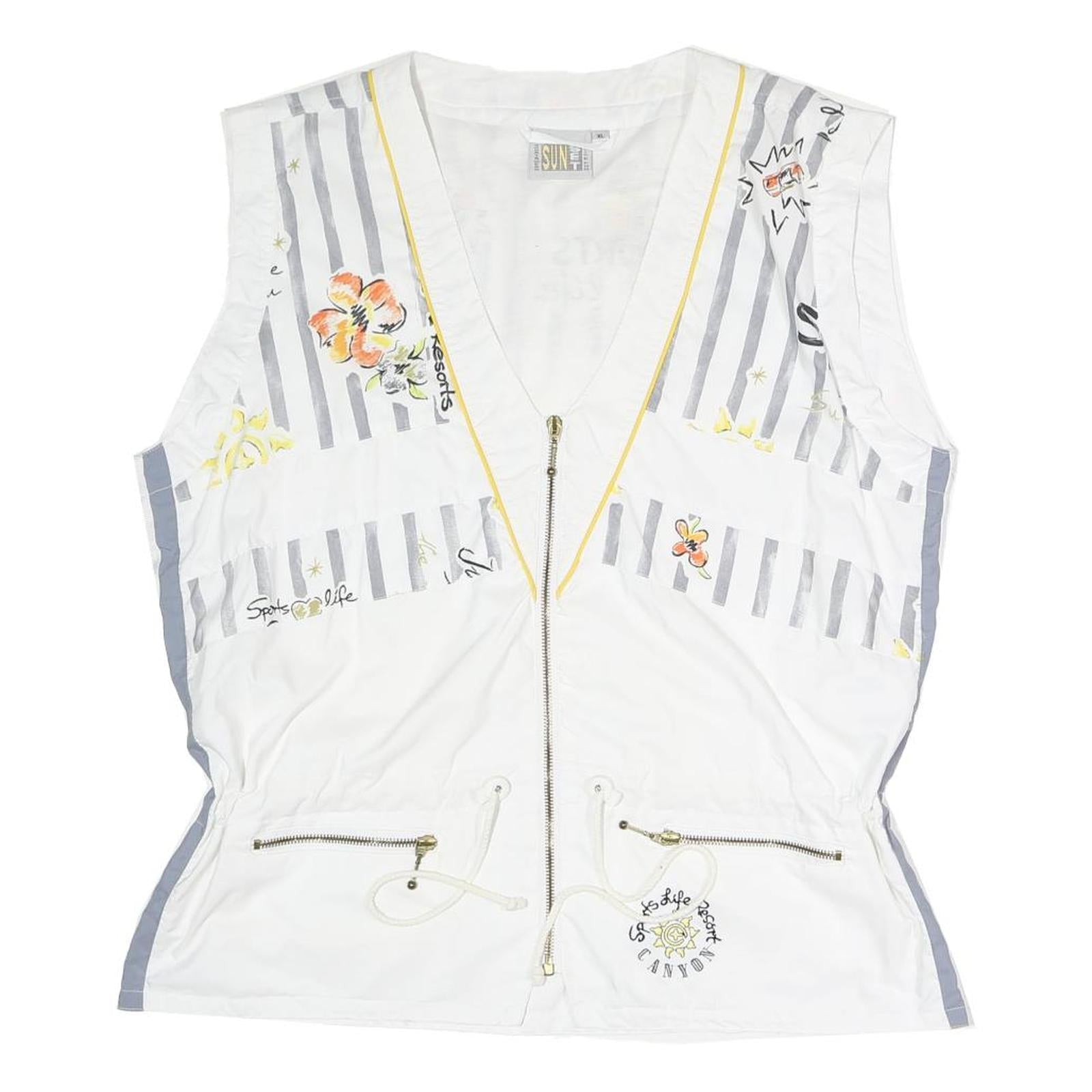 SUN SET Womens White & Grey Striped Printed Zip Jacket XL Polyester Blend Casual Refurbished - N/A refurbished available on Cerqular