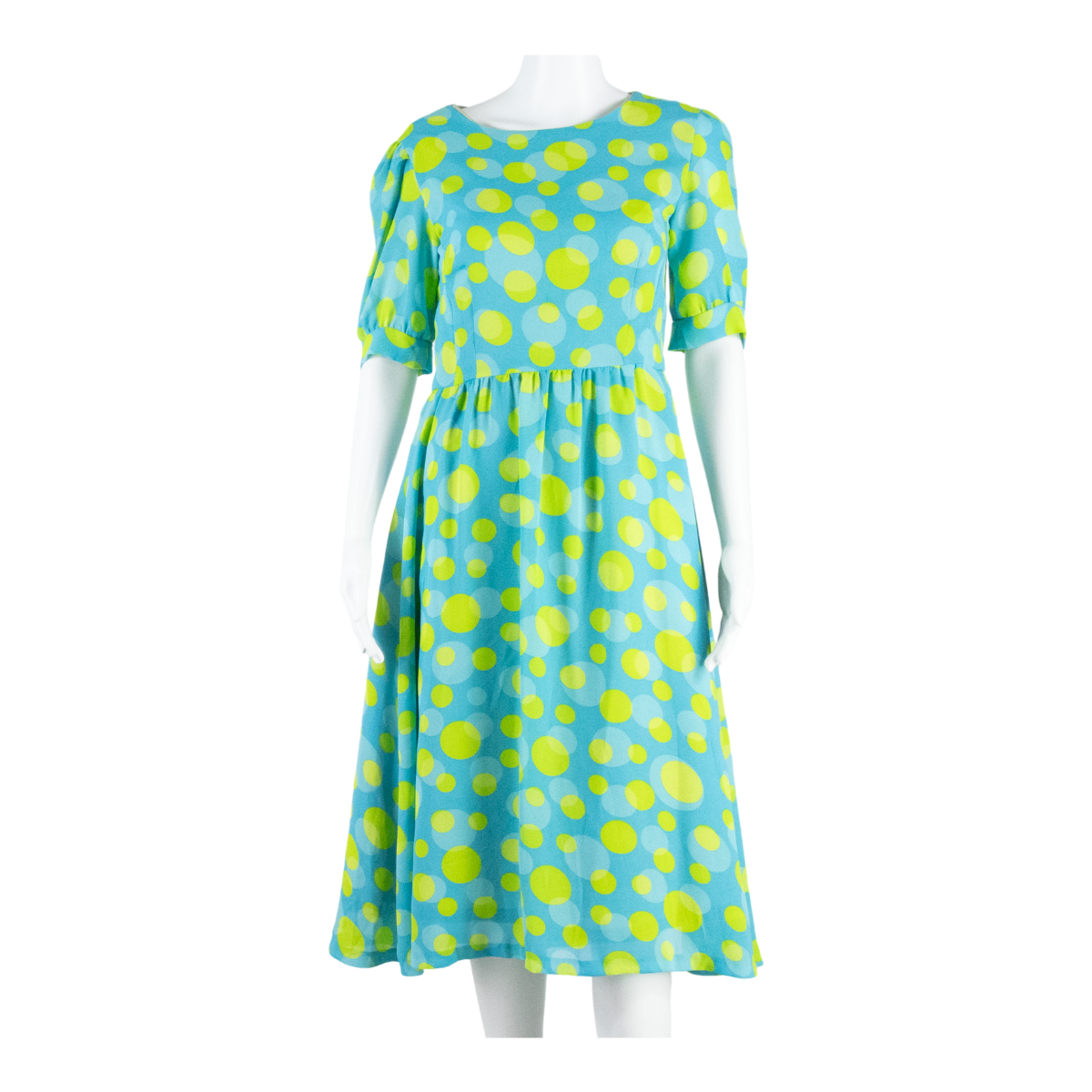 Womens A-Line Dress Blue 90s Spotted Short Sleeve Midi M Refurbished - N/A refurbished available on Cerqular