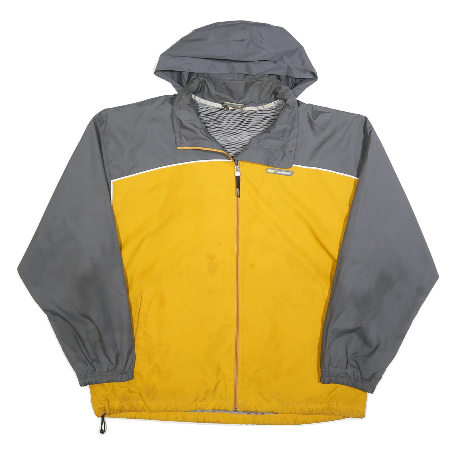 REEBOK Mens Yellow & Grey Windbreaker Jacket L Polyester Blend Zip Hooded Casual Refurbished - N/A refurbished available on Cerqular