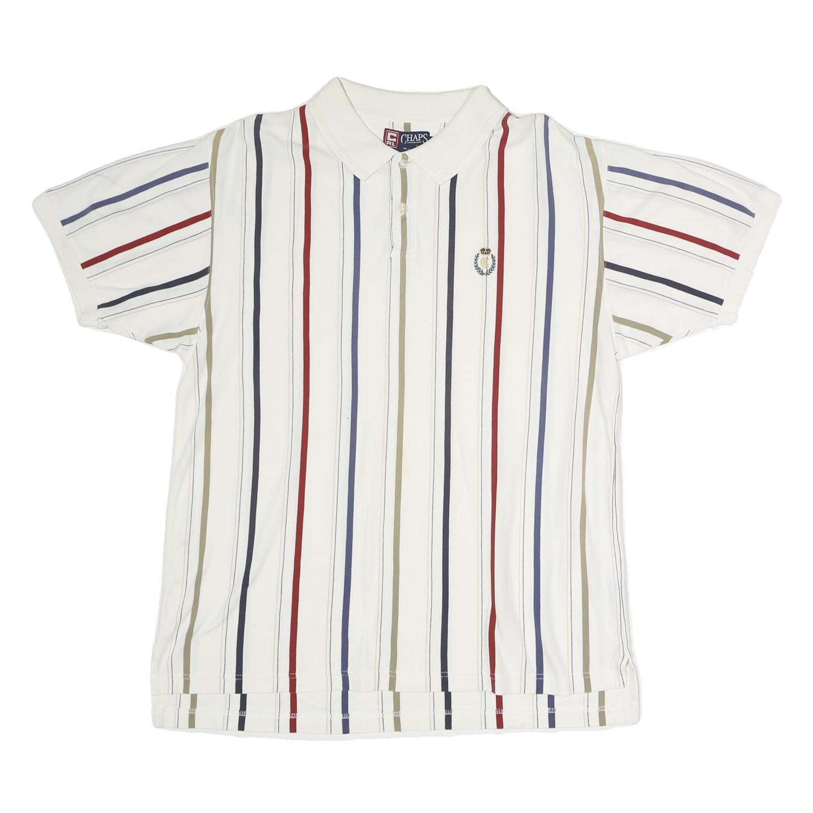 CHAPS RALPH LAUREN Mens White Striped Short Sleeve Polo Shirt L Classic Cotton Refurbished - N/A refurbished available on Cerqular