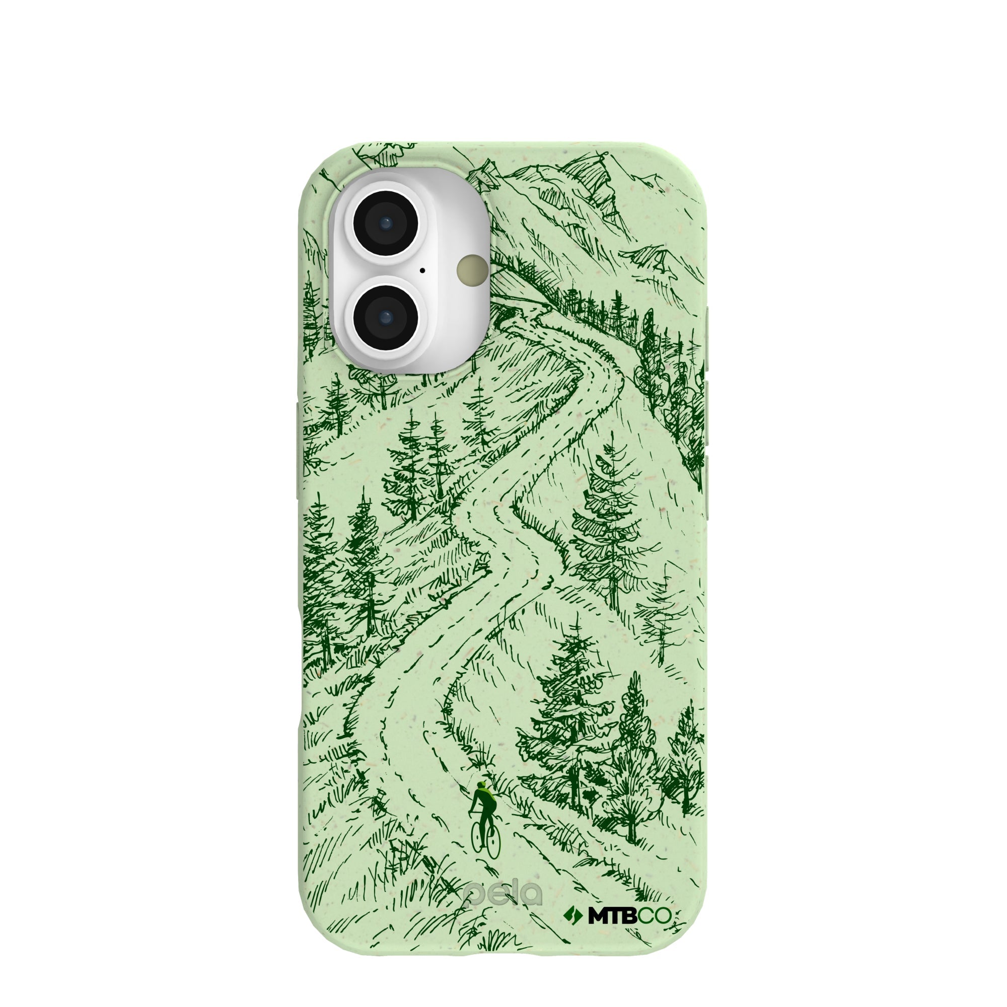 Sage Green Into the Mountains MTBCO iPhone 16 Case Refurbished - Pela Case refurbished available on Cerqular