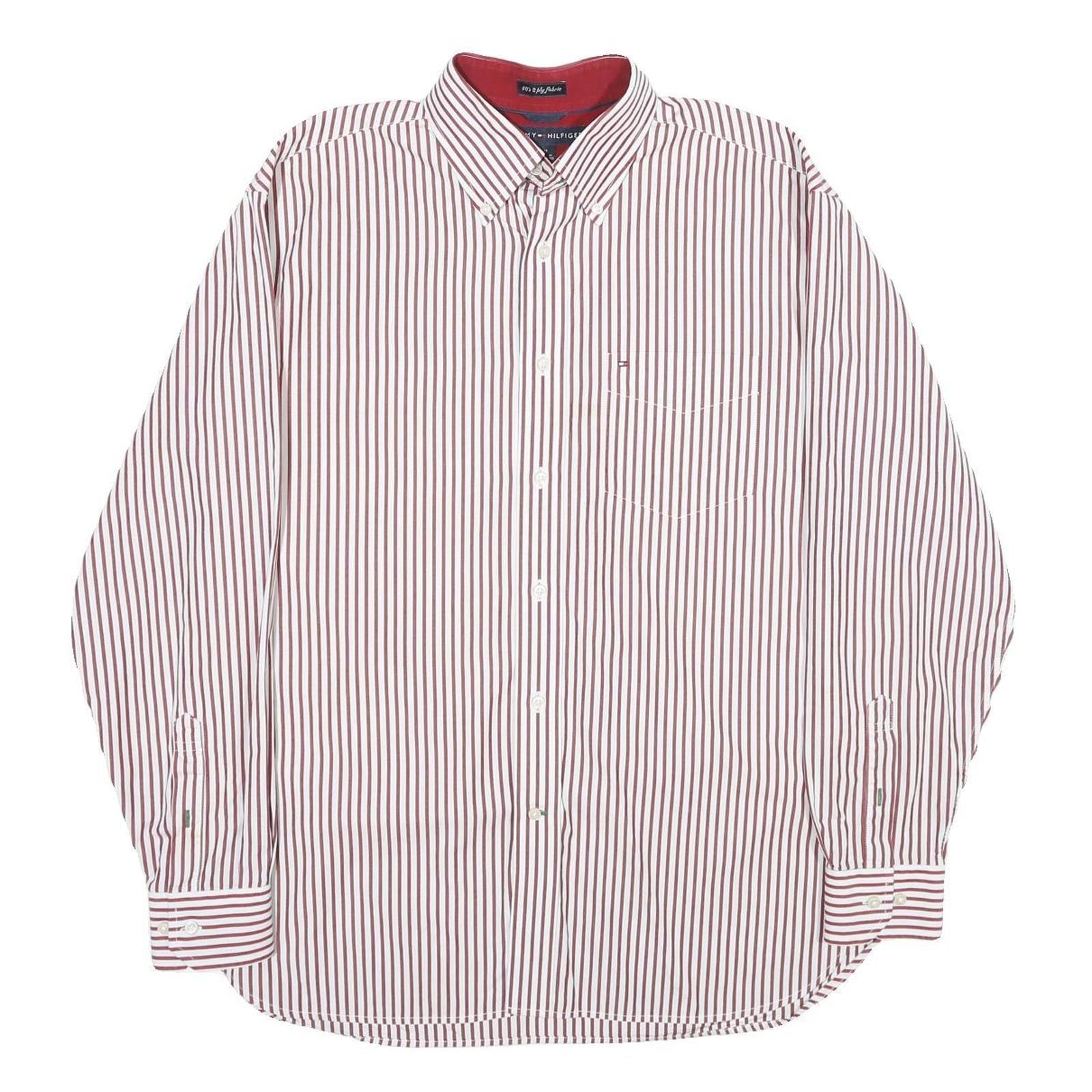 TOMMY HILFIGER Mens Red & White Striped Cotton Shirt M Button Down Collar Refurbished - N/A refurbished available on Cerqular