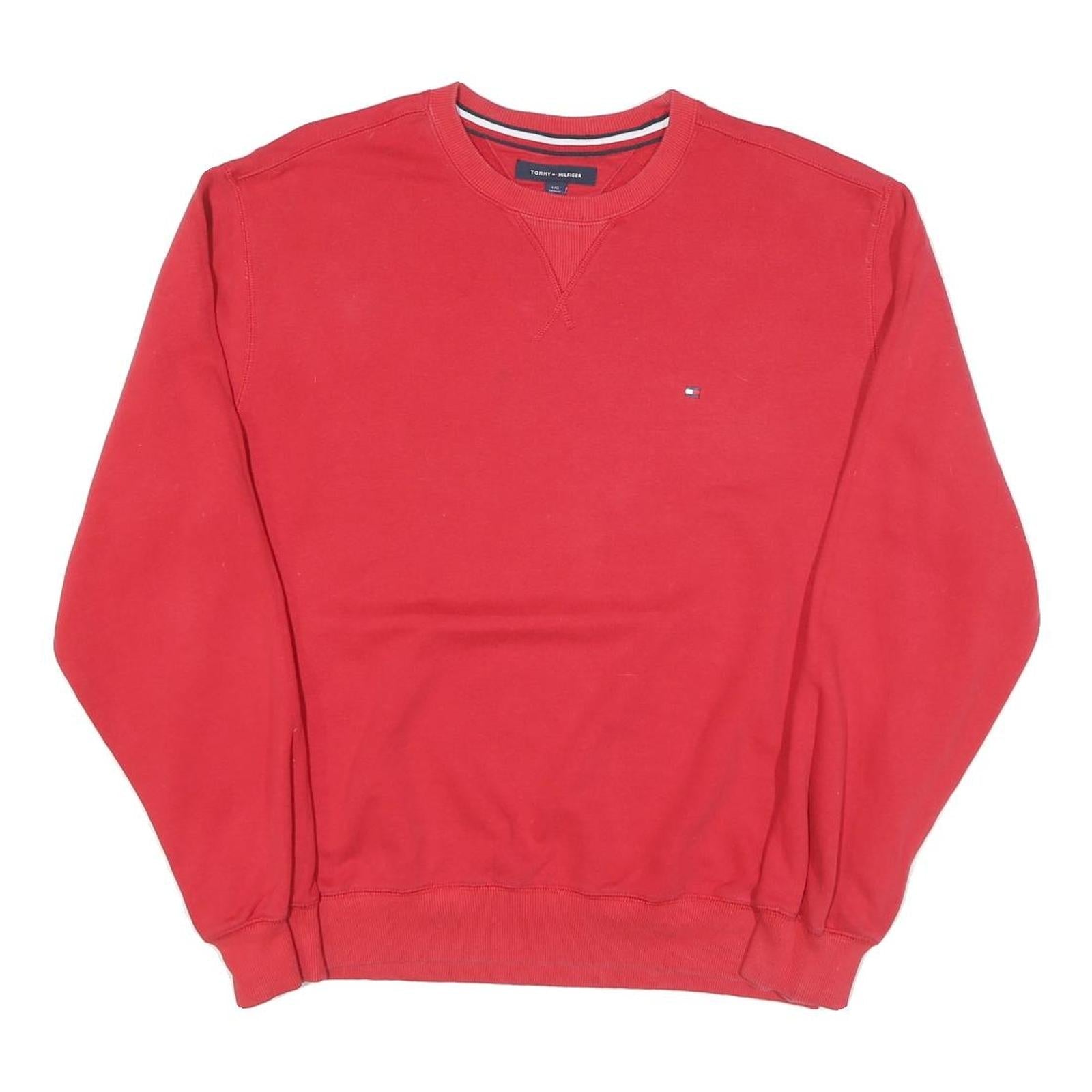 TOMMY HILFIGER Mens Red Crew Neck Sweatshirt L Classic Logo Cotton Blend Refurbished - N/A refurbished available on Cerqular