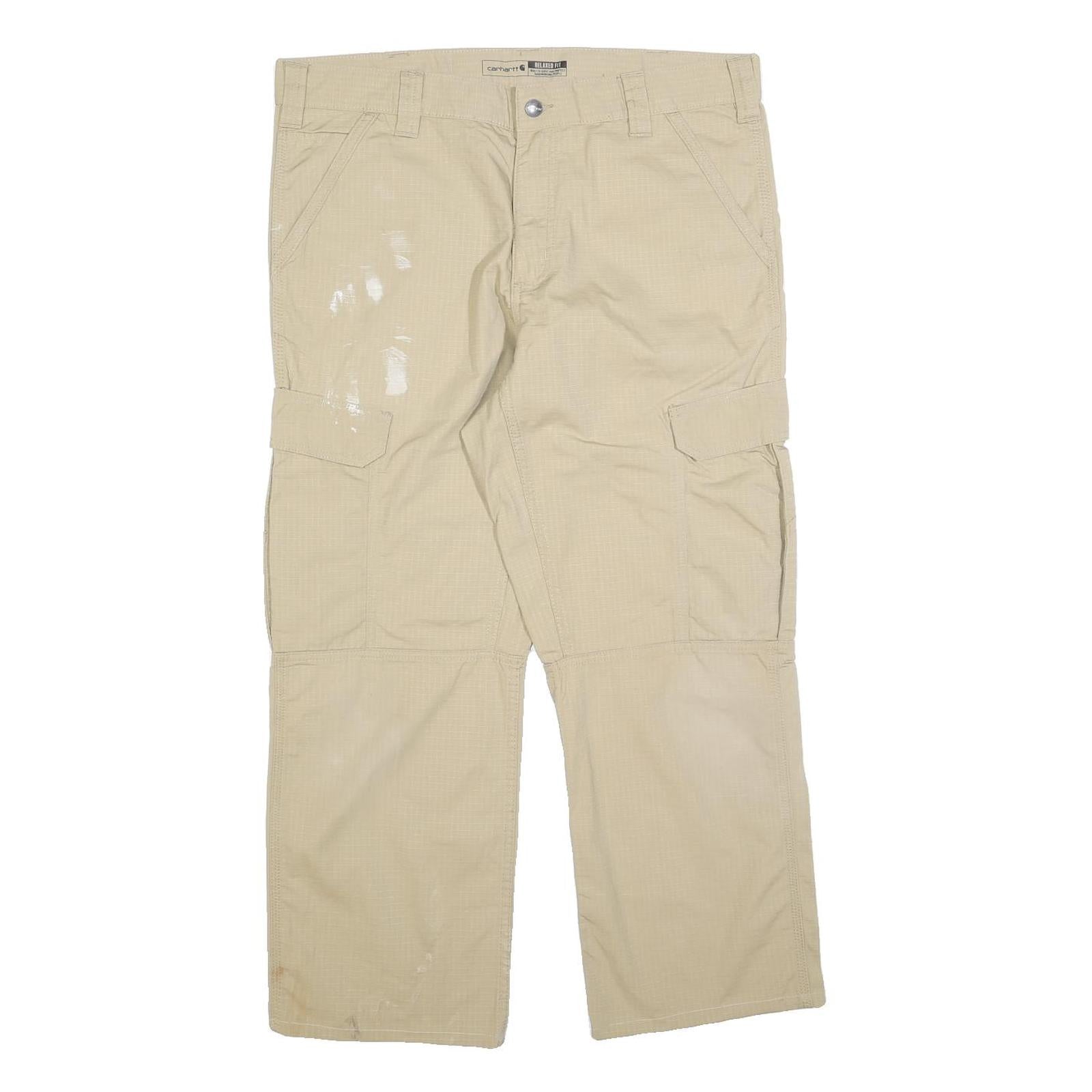 CARHARTT Mens Beige Relaxed Cargo Trousers W36 L27 Cotton Blend Zip Pockets Refurbished - N/A refurbished available on Cerqular
