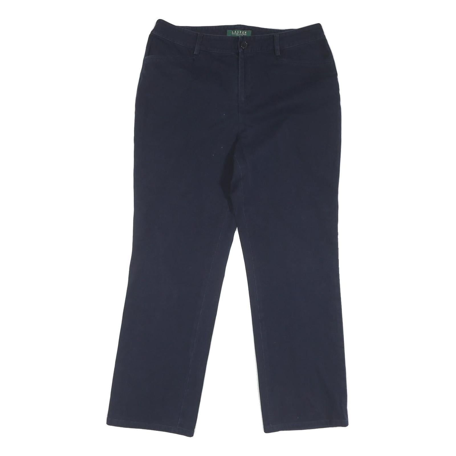 LAUREN RALPH LAUREN Womens Cotton Blend Navy Regular Fit Straight Trousers W33 Refurbished - N/A refurbished available on Cerqular