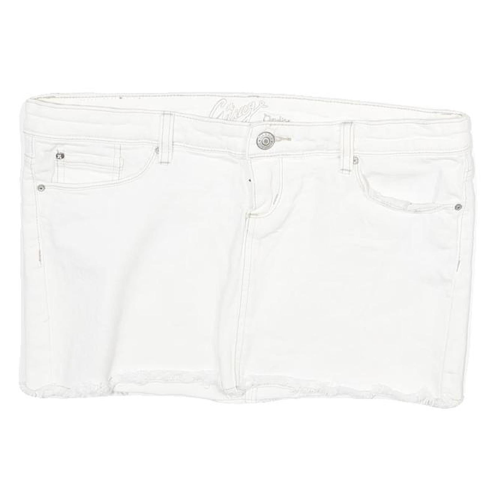 GAUGE Womens White Cotton Blend Mini Skirt Raw Hem Denim Style L Casual Summer Refurbished - N/A refurbished available on Cerqular