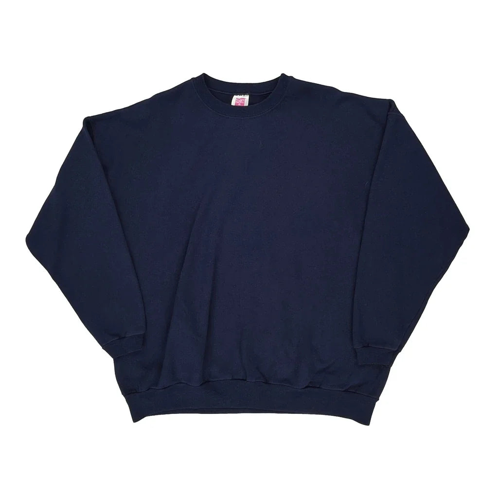 90S Blank Hanes Sweatshirt - XL Navy Cotton Blend Refurbished - Thrifted (note: this is a term often used to describe second- refurbished available on Cerqular