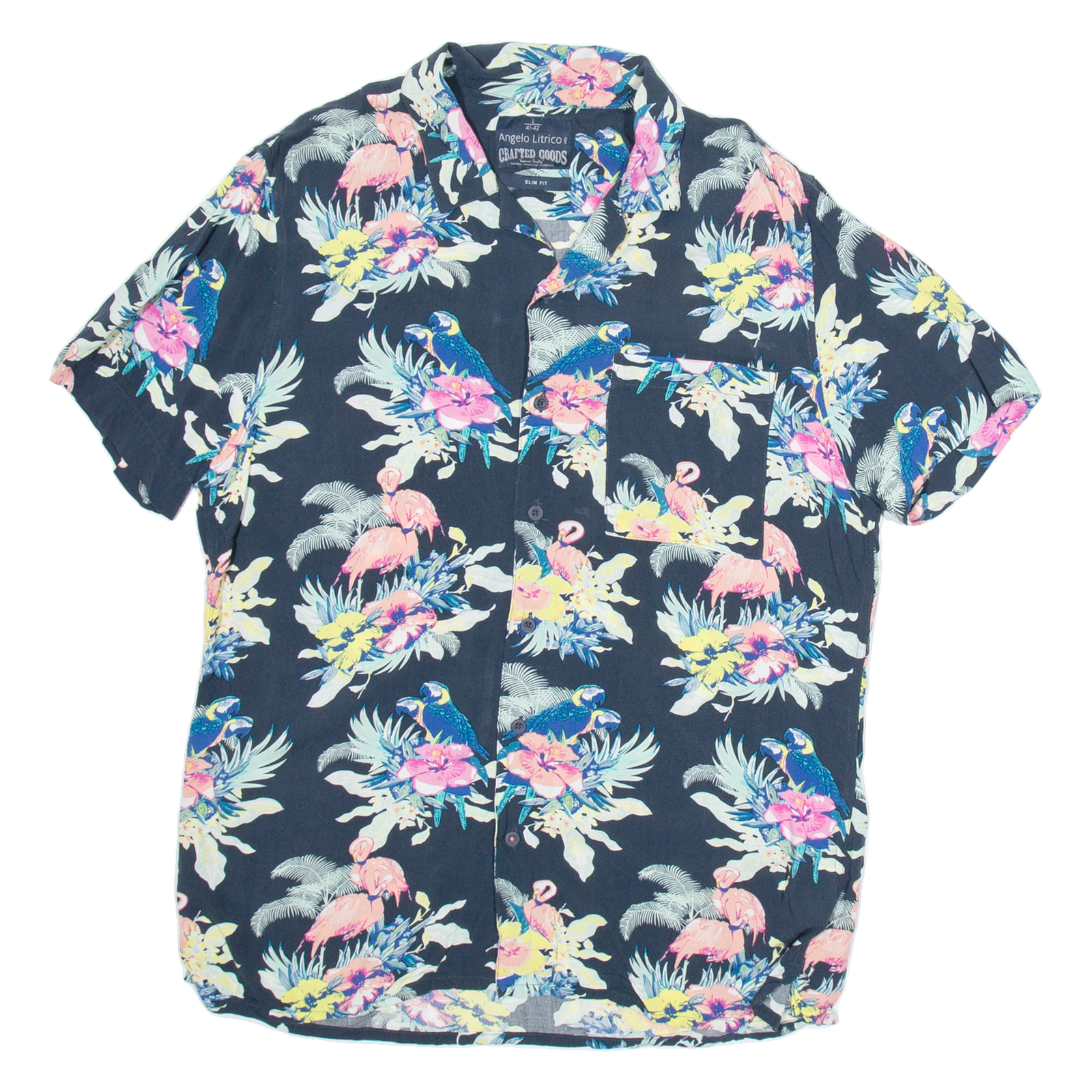 ANGELO LITRICO Mens Hawaiian Shirt Blue Viscose Floral L Refurbished - N/A refurbished available on Cerqular