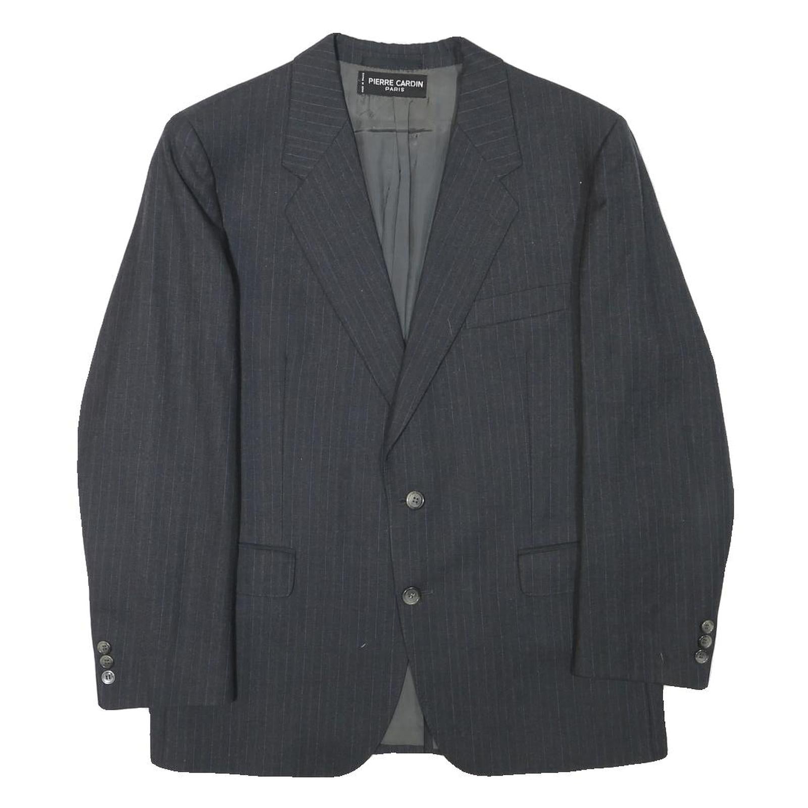PIERRE CARDIN Mens Black Pinstripe Wool Blend Classic Jacket M Woven Button Refurbished - N/A refurbished available on Cerqular