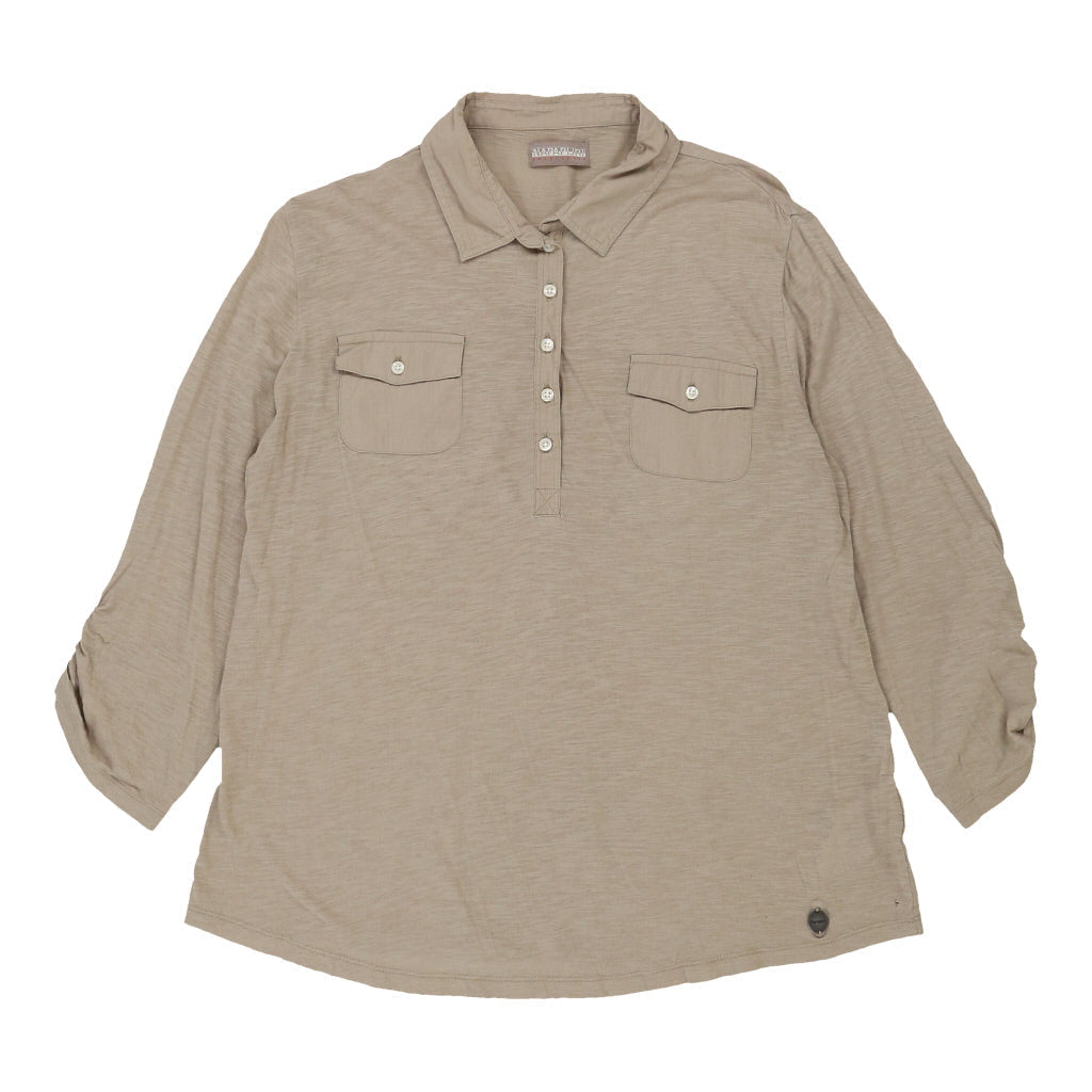 Buy Napapijri Sheer Long Sleeve Polo Shirt - XL Beige Cotton Blend Refurbished - $10.04 Napapijri Sheer Long Sleeve Polo Shirt - XL Beige Cotton Blend Refurbished - Thrifted (note: this is a term often used to describe second- refurbished available on Cerqular