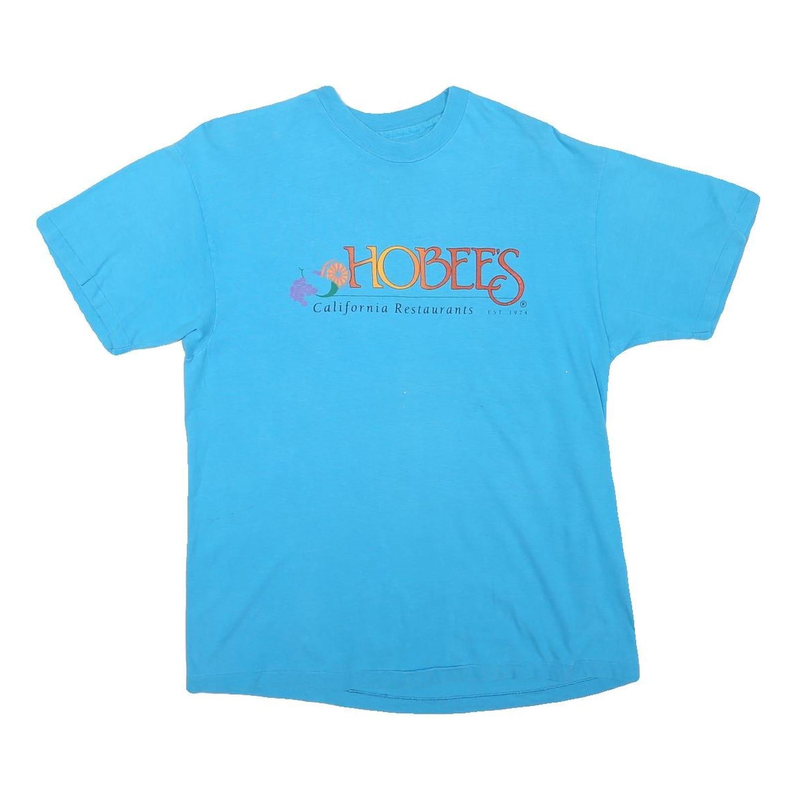 Mens Blue Hobee's California Restaurants Graphic T-Shirt M Crew Neck Short Refurbished - N/A refurbished available on Cerqular