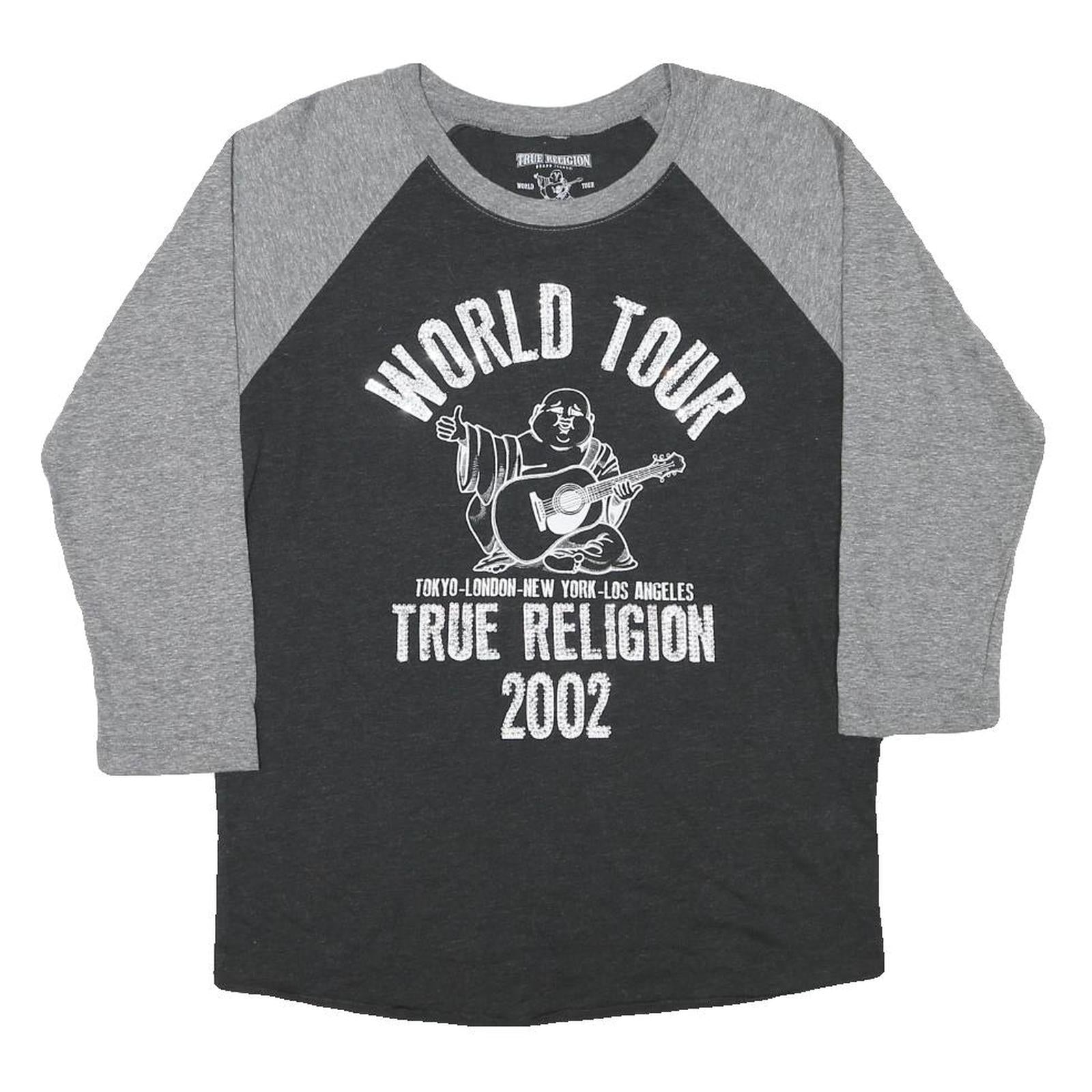TRUE RELIGION Womens Grey & Black World Tour Graphic 3/4 Sleeve Crew Neck S Refurbished - N/A refurbished available on Cerqular