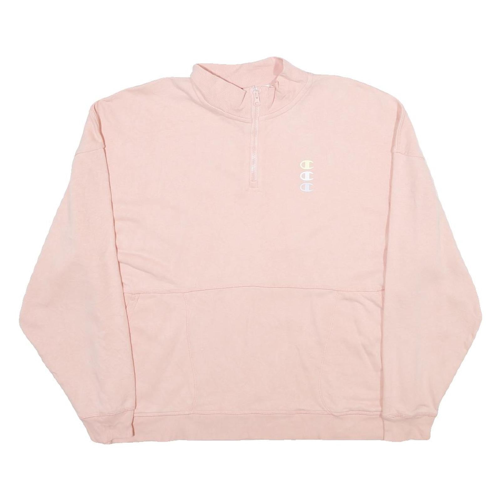CHAMPION Womens Pink Quarter Zip Sweatshirt L Cotton Blend Pullover Casual Refurbished - N/A refurbished available on Cerqular