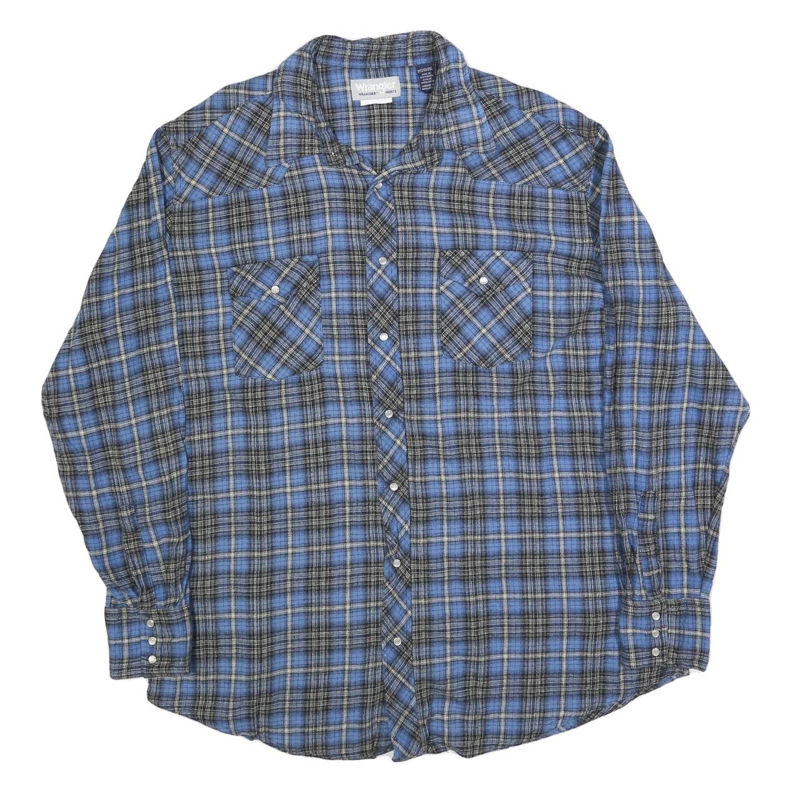 WRANGLER Mens Blue & Grey Check Shirt 2XL Cotton Blend Casual Button Front Refurbished - N/A refurbished available on Cerqular