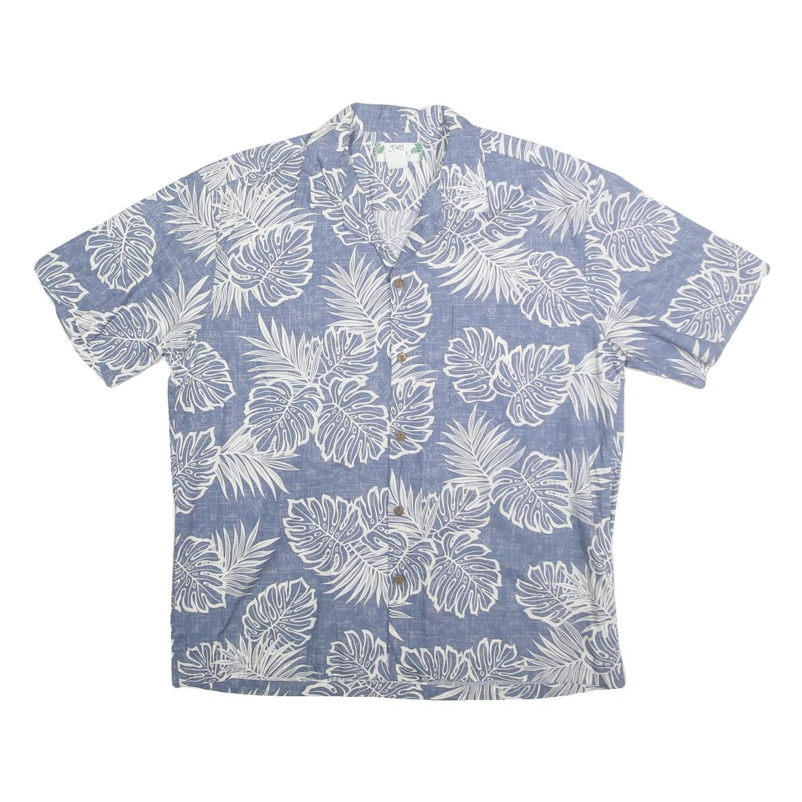 TWO PALMS Mens Blue & White Floral Cotton Shirt L Hawaiian Beach Style Refurbished - N/A refurbished available on Cerqular