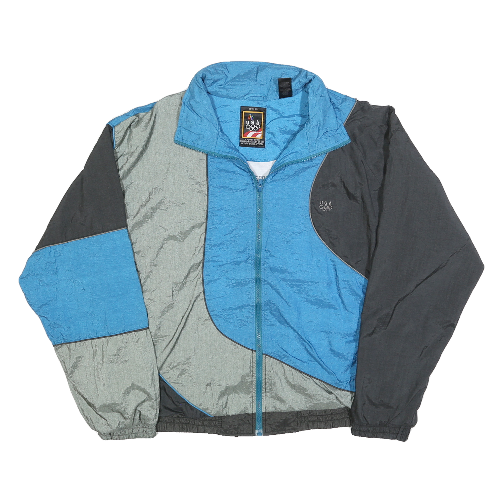 JCPENNEY Mens Blue & Grey Colourblock Zip Jacket L Polyester Windbreaker Refurbished - N/A refurbished available on Cerqular