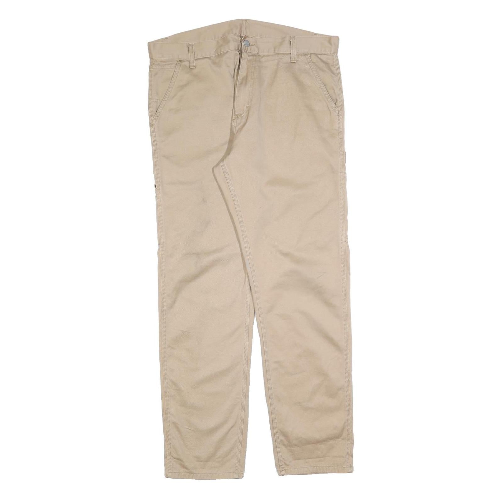 CARHARTT Mens Regular Beige Cotton Blend Zip Trousers W38 L32 Workwear Durable Refurbished - N/A refurbished available on Cerqular