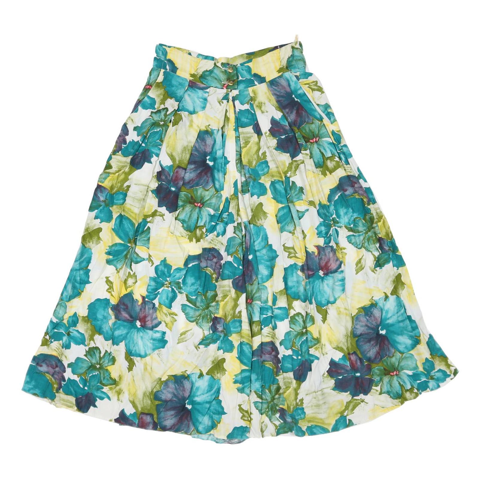 BRIGITTE BOTH Womens Polyester Blend Blue & Green Floral Loose Wide-Leg Trousers Refurbished - N/A refurbished available on Cerqular