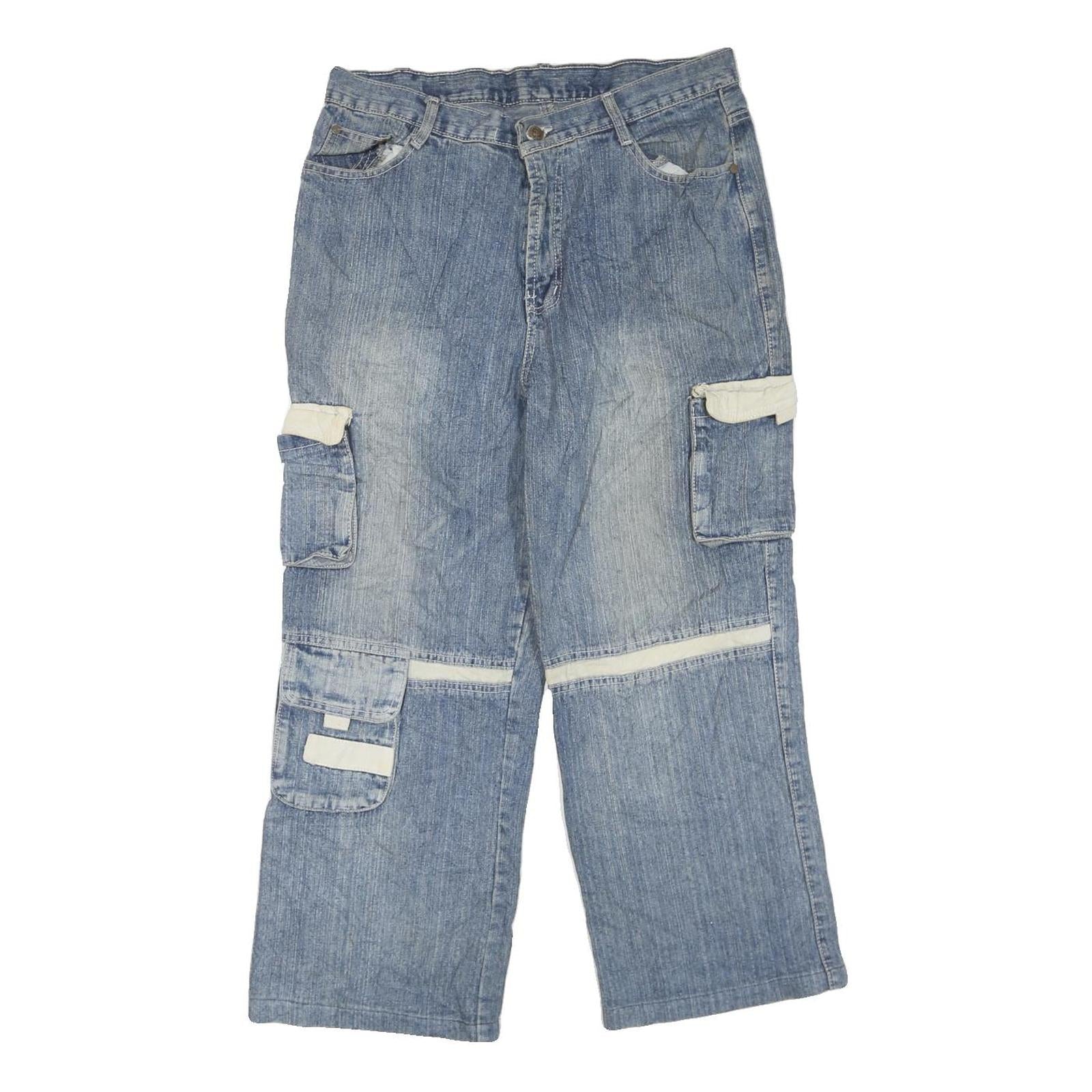 Mens Blue Cargo Regular Fit Cotton Blend Zip Denim Jeans W34 L25 Workwear Refurbished - N/A refurbished available on Cerqular