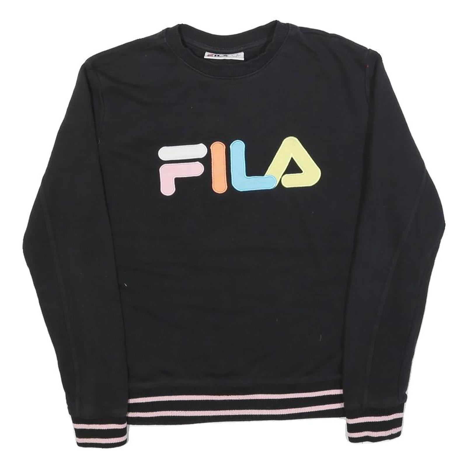 FILA Womens Black Sweatshirt S Crew Neck Cotton Blend Pullover Colourful Logo Refurbished - N/A refurbished available on Cerqular
