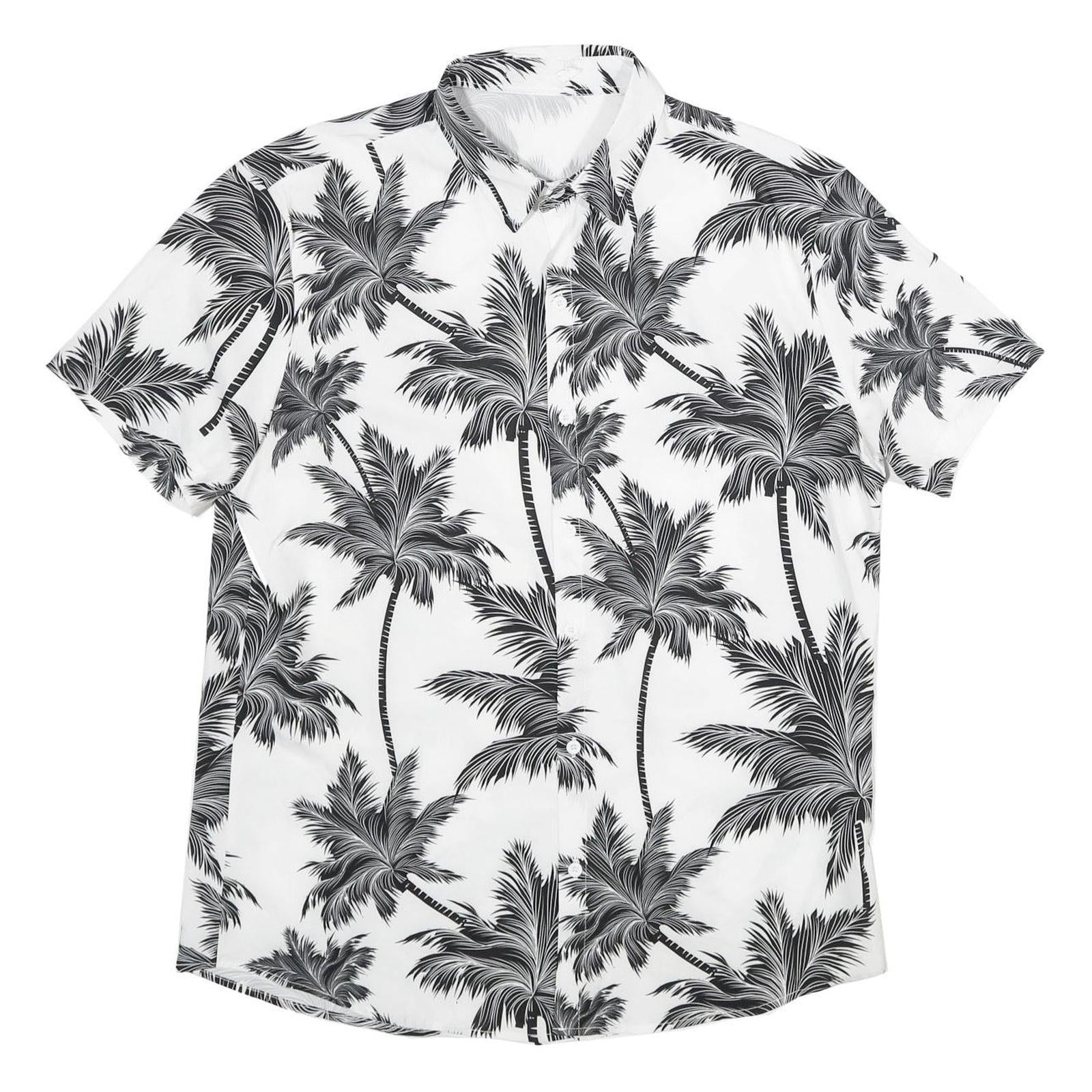 Mens White & Black Palm Tree Short Sleeve Shirt XL Lightweight Summer Casual Refurbished - N/A refurbished available on Cerqular