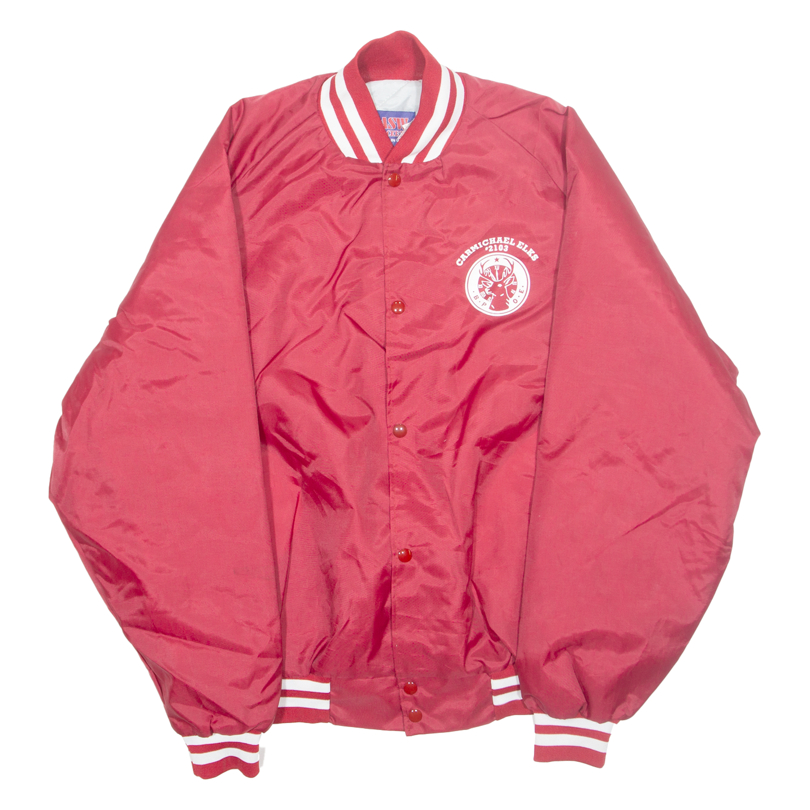 Buy ASW Carmichael Elks Mens Varsity Jacket Red Nylon USA L Refurbished - $36.39 ASW Carmichael Elks Mens Varsity Jacket Red Nylon USA L Refurbished - N/A refurbished available on Cerqular