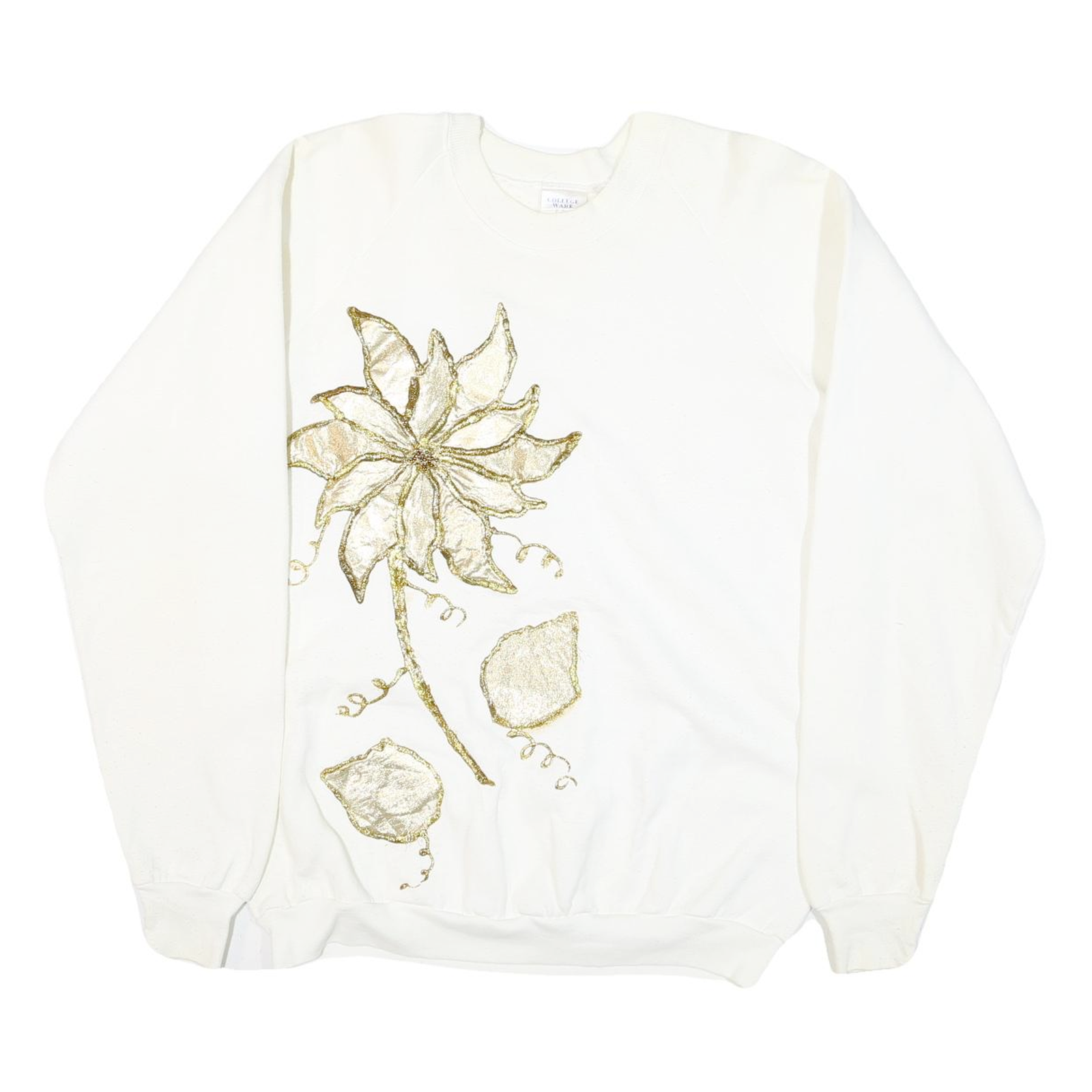 COLLEGE WEAR Mens White Sweatshirt L Cotton Blend Pullover Floral Embroidery Refurbished - N/A refurbished available on Cerqular