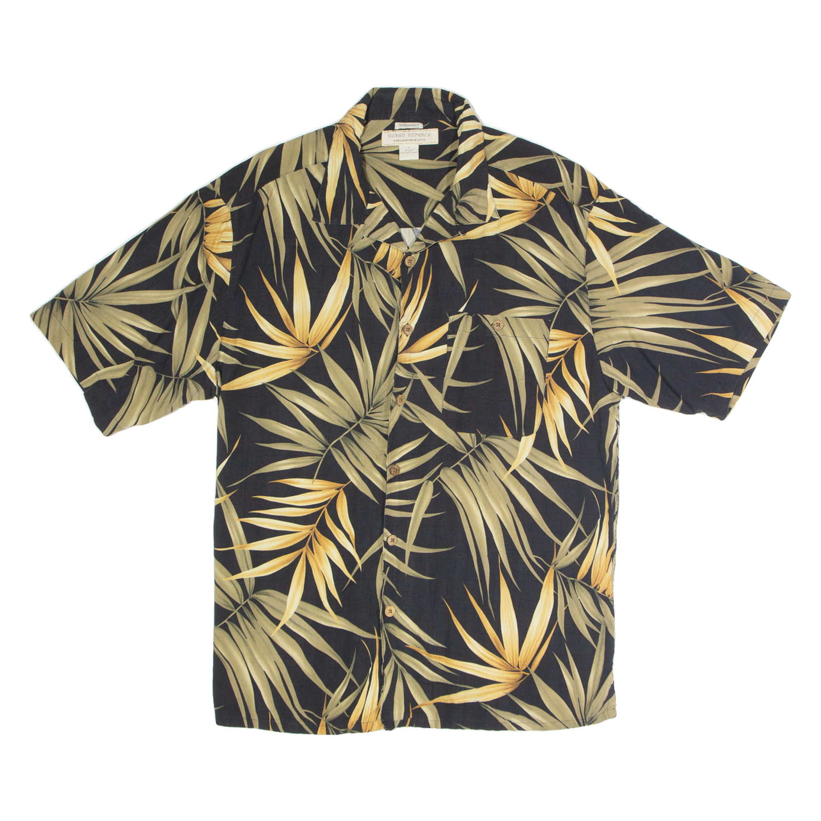 ISLAND REPUBLIC Mens Shirt Black Silk Floral L Refurbished - N/A refurbished available on Cerqular