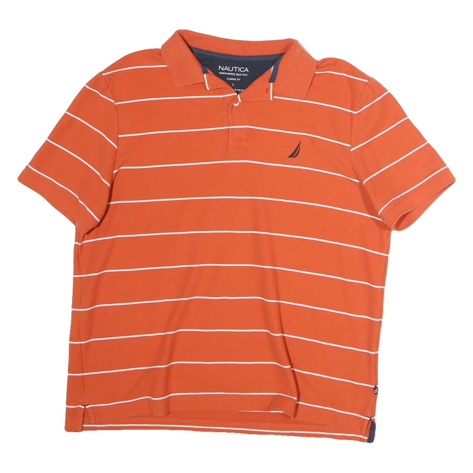 NAUTICA Mens Orange & White Striped Short Sleeve Polo Shirt L Classic Fit Refurbished - N/A refurbished available on Cerqular