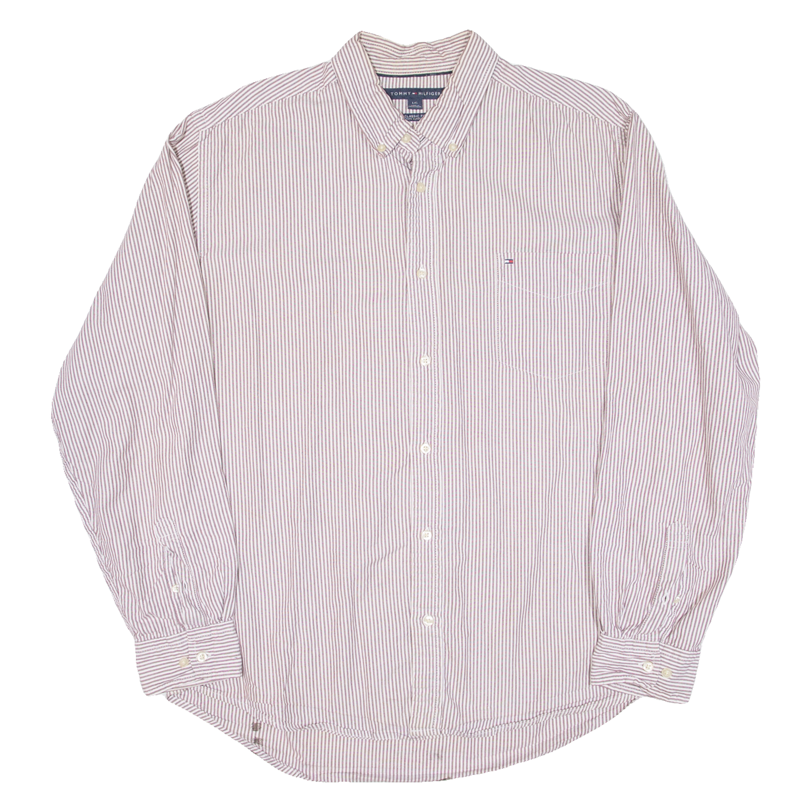 TOMMY HILFIGER Mens Shirt Brown Striped Long Sleeve L Refurbished - N/A refurbished available on Cerqular