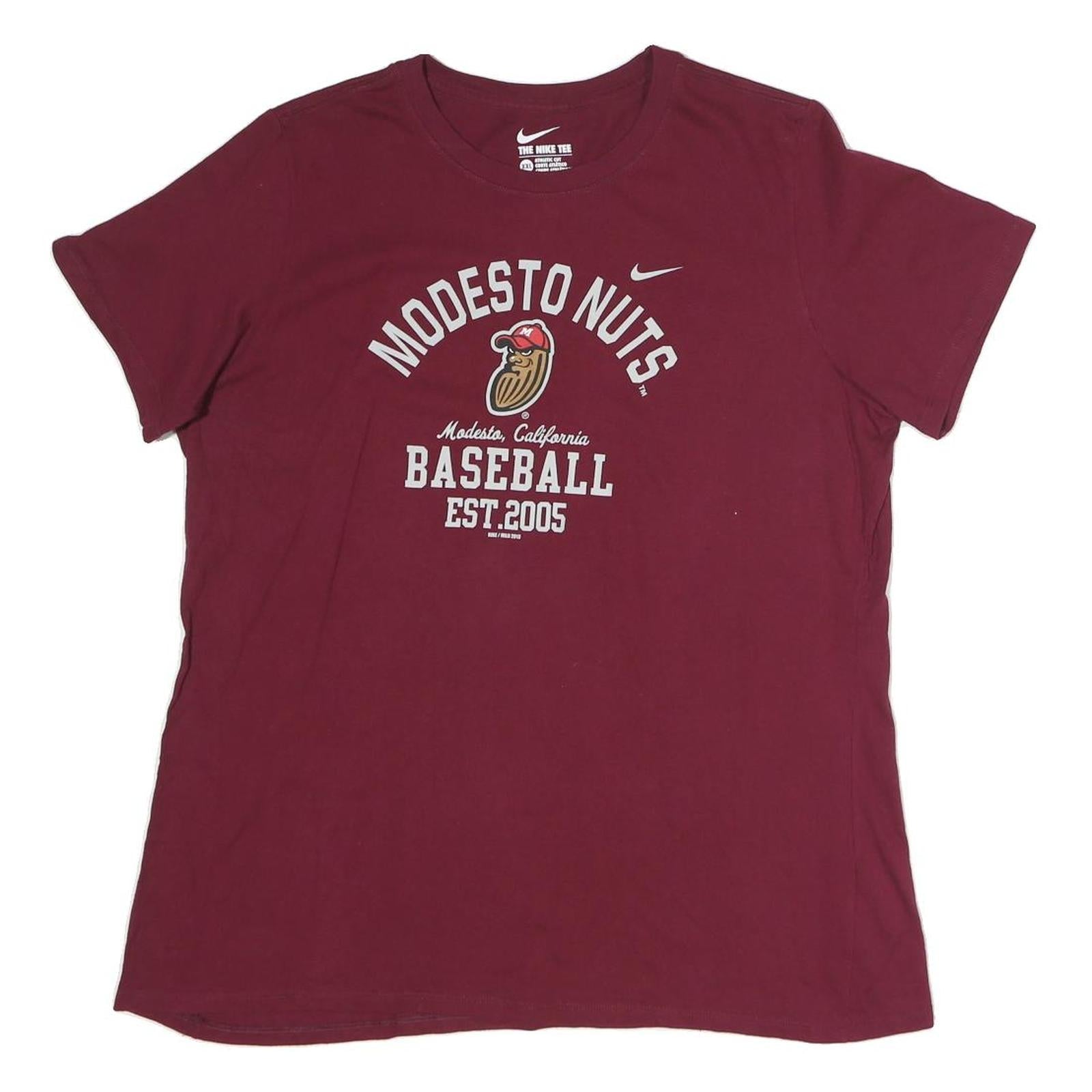 NIKE Womens Maroon Modesto Nuts Baseball Graphic T-Shirt 2XL Short Sleeve Crew Refurbished - N/A refurbished available on Cerqular