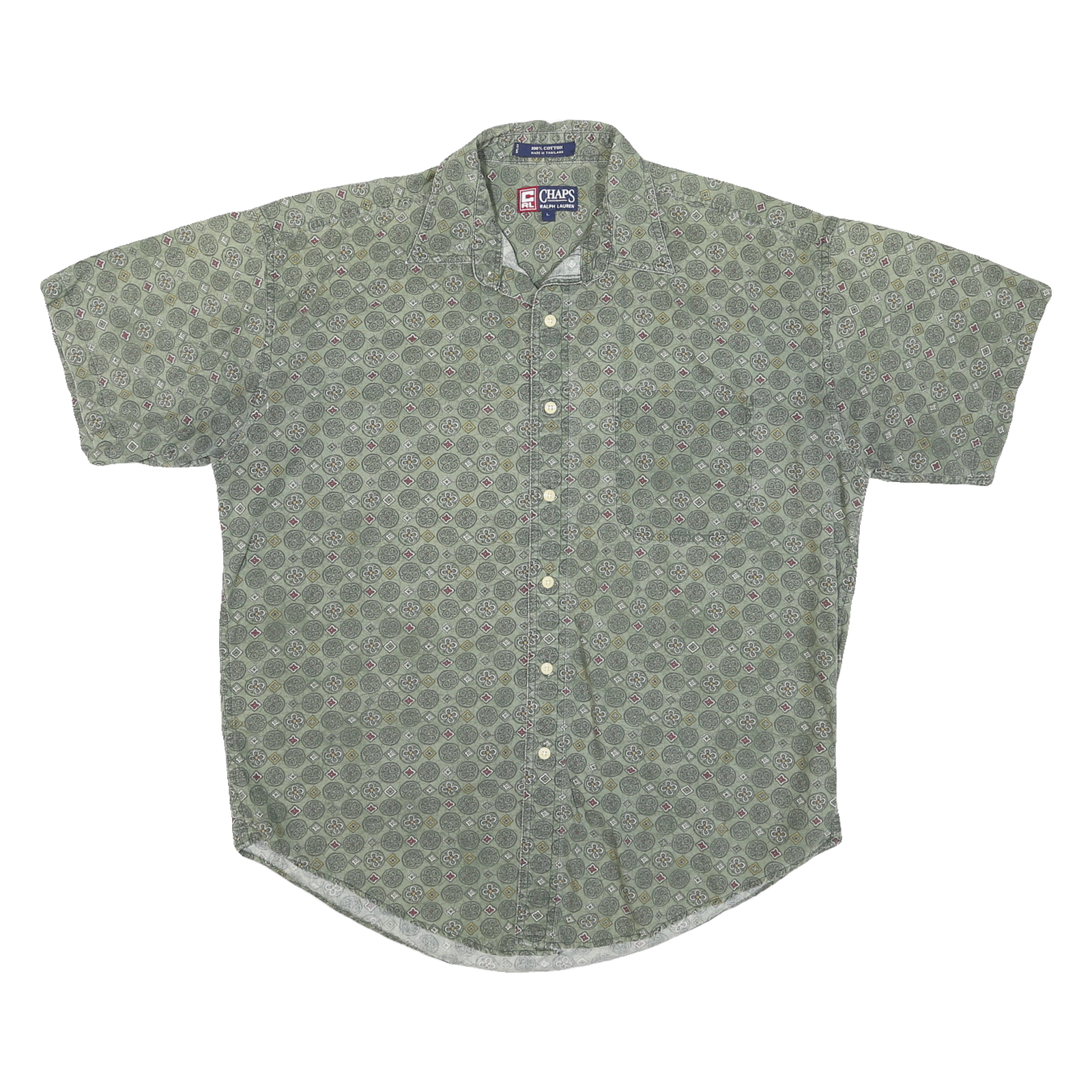 CHAPS RALPH LAUREN Mens Green Pattern Cotton Blend Shirt L Relaxed Fit Casual Refurbished - N/A refurbished available on Cerqular