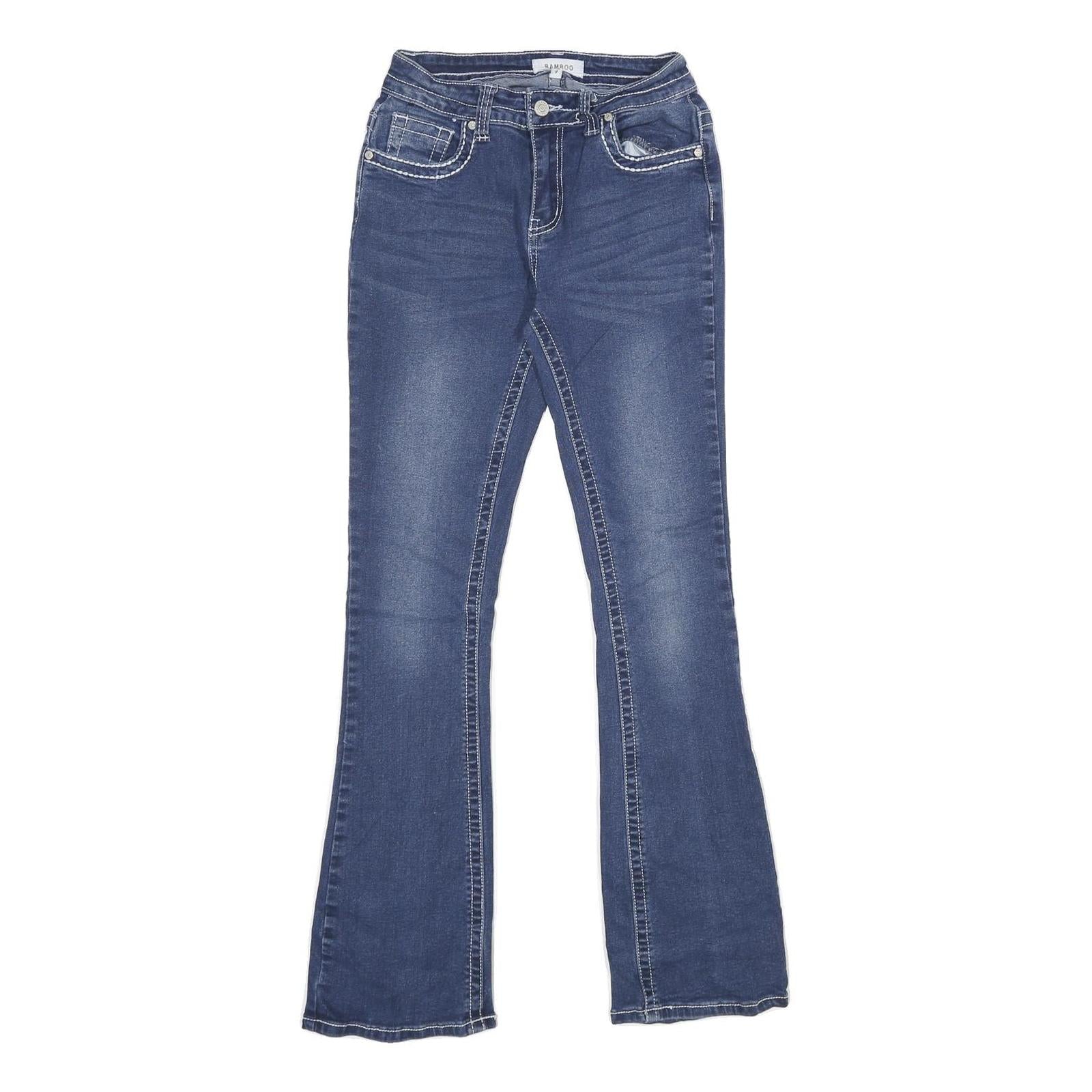 BAMBOO JEANS Womens Regular Fit Flared Denim Medium Blue W24 L32 Embellished Refurbished - N/A refurbished available on Cerqular