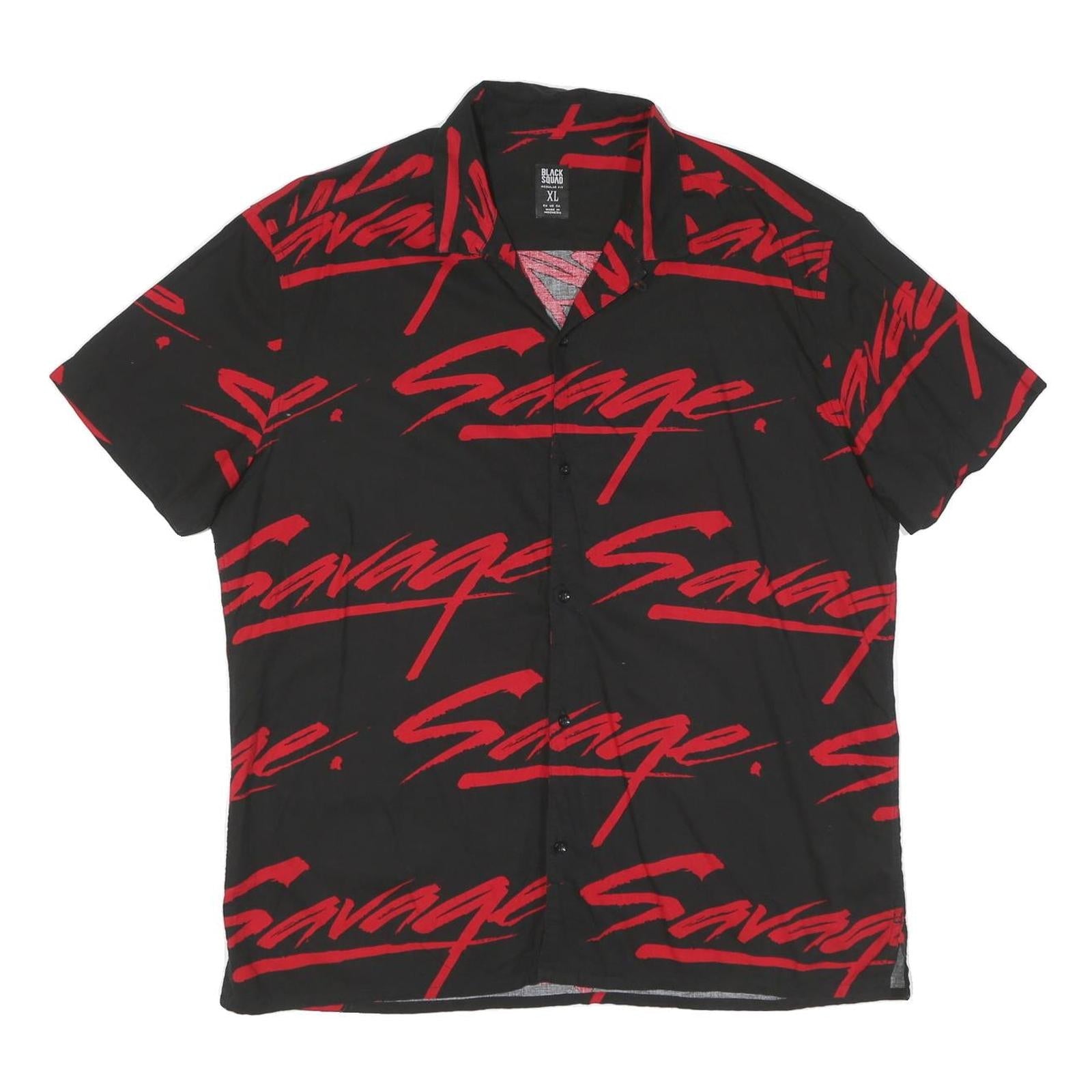 Mens Black & Red Graphic Cotton Shirt XL Casual Short Sleeve Button Up Refurbished - N/A refurbished available on Cerqular