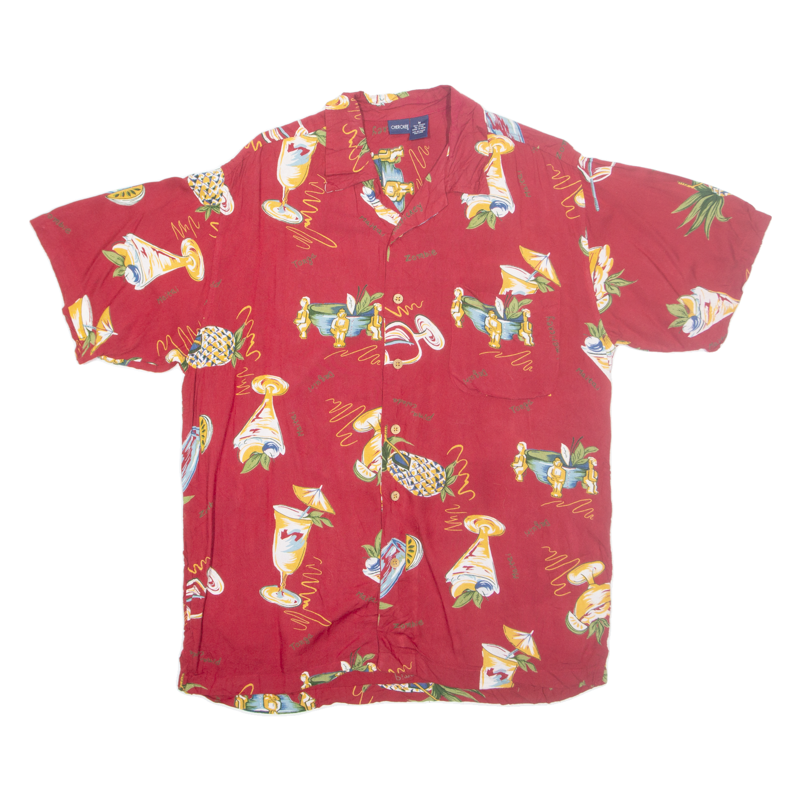 CHEROKEE Mens Hawaiian Shirt Red Crazy Pattern M Refurbished - N/A refurbished available on Cerqular