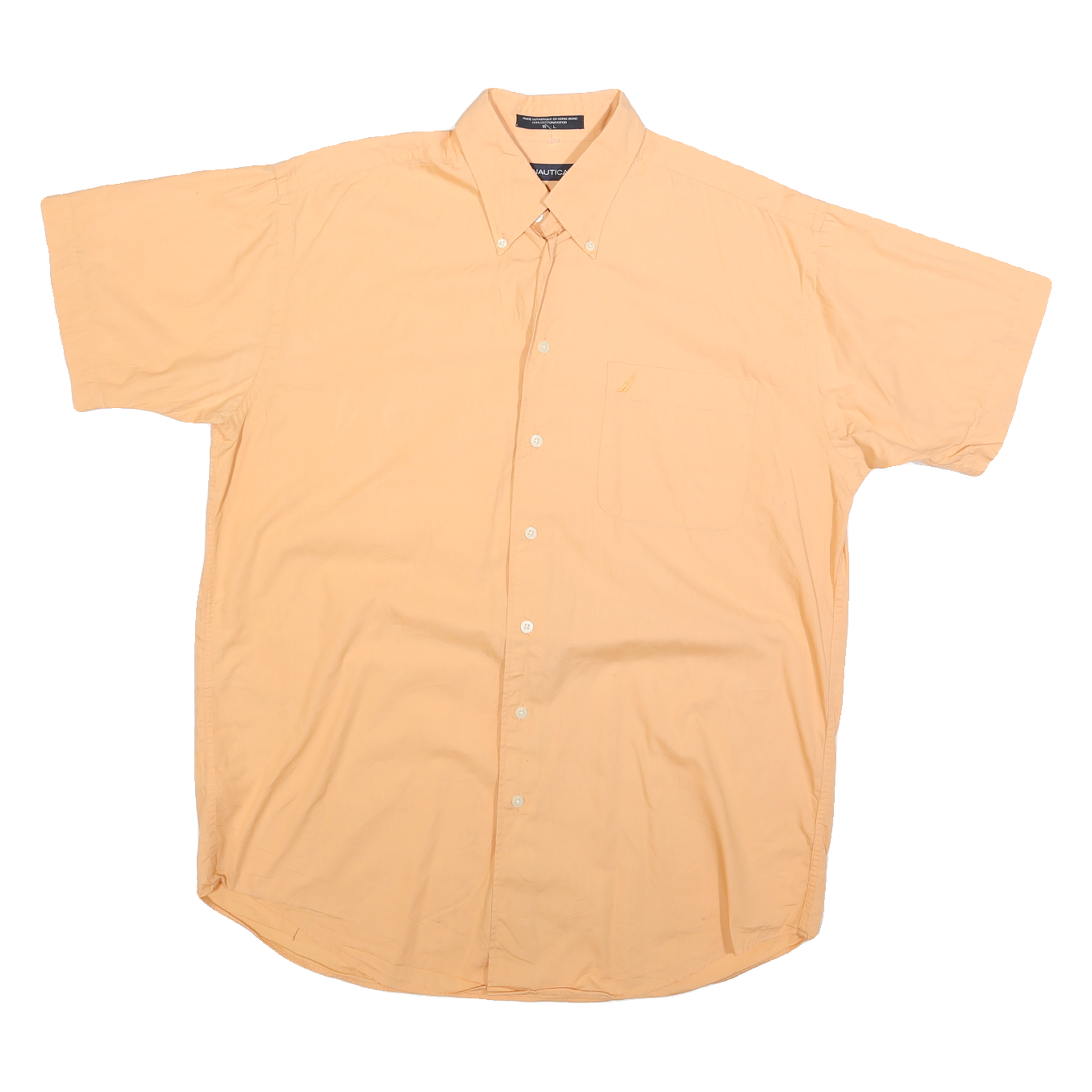 NAUTICA Mens Peach & Yellow Cotton Blend Short Sleeve Shirt L Classic Casual Refurbished - N/A refurbished available on Cerqular